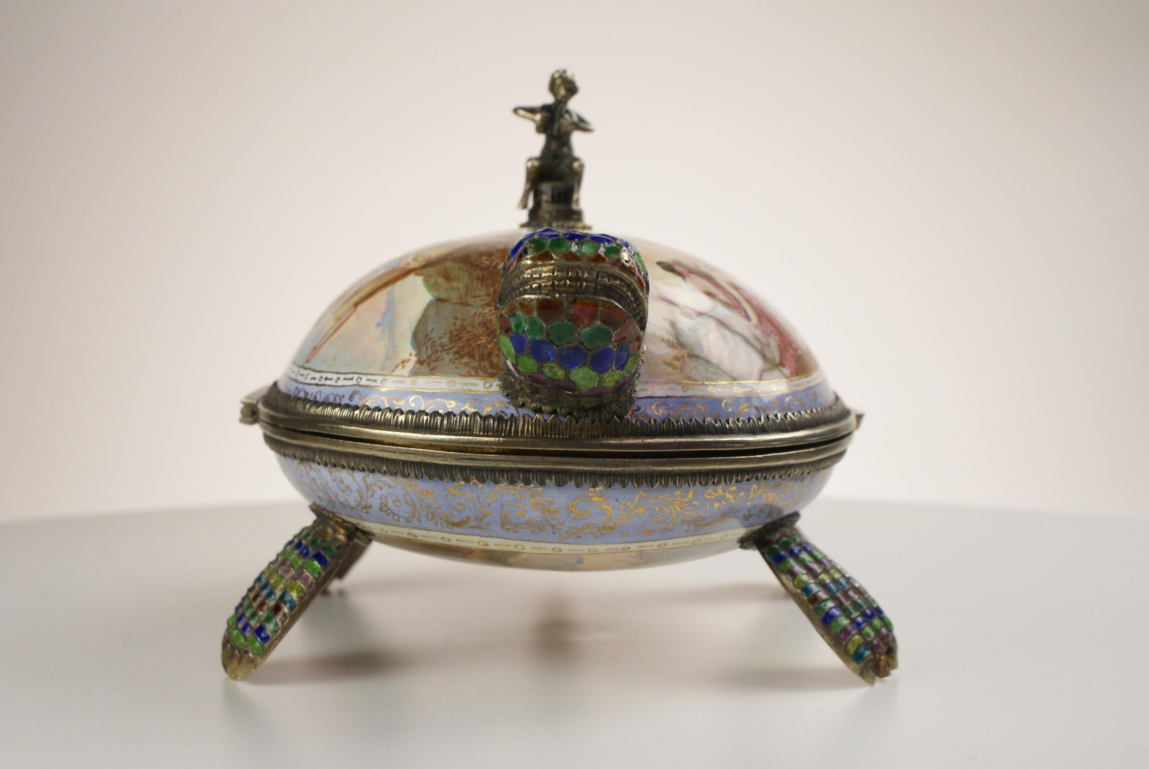 Austrian Fine Viennese Silver Gilt and Enamel Tortoise Turtle Box, by Hermann Bohm