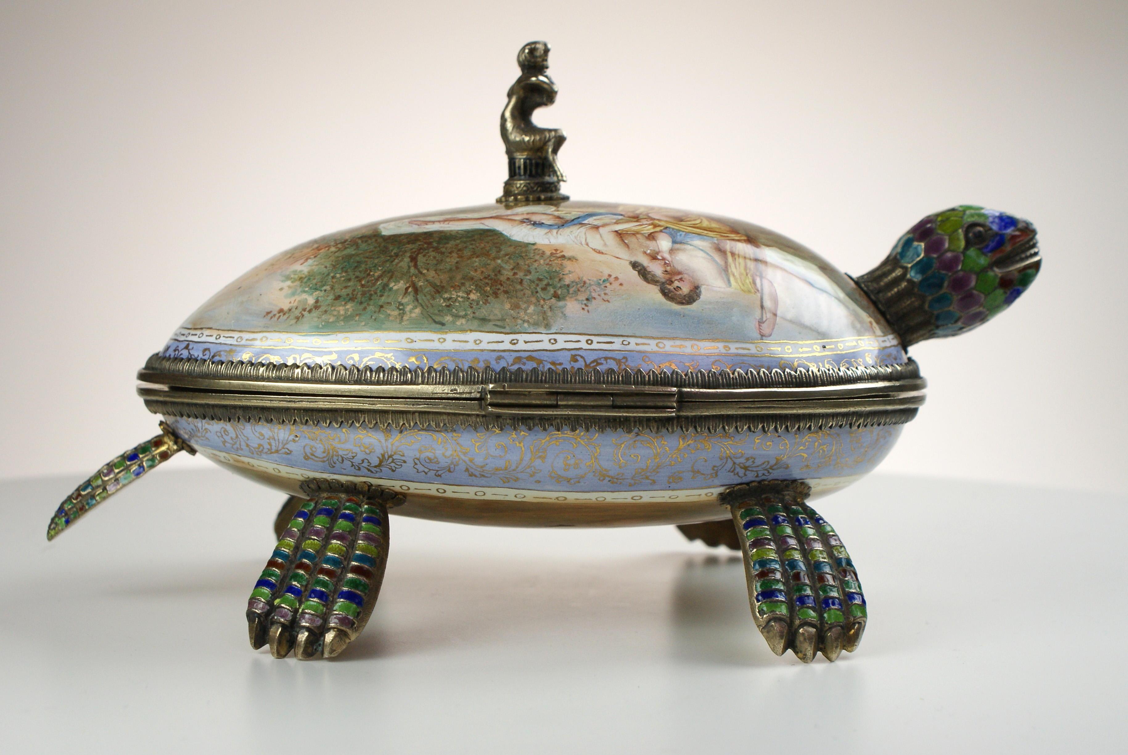 Fine Viennese Silver Gilt and Enamel Tortoise Turtle Box, by Hermann Bohm In Good Condition In New York, NY