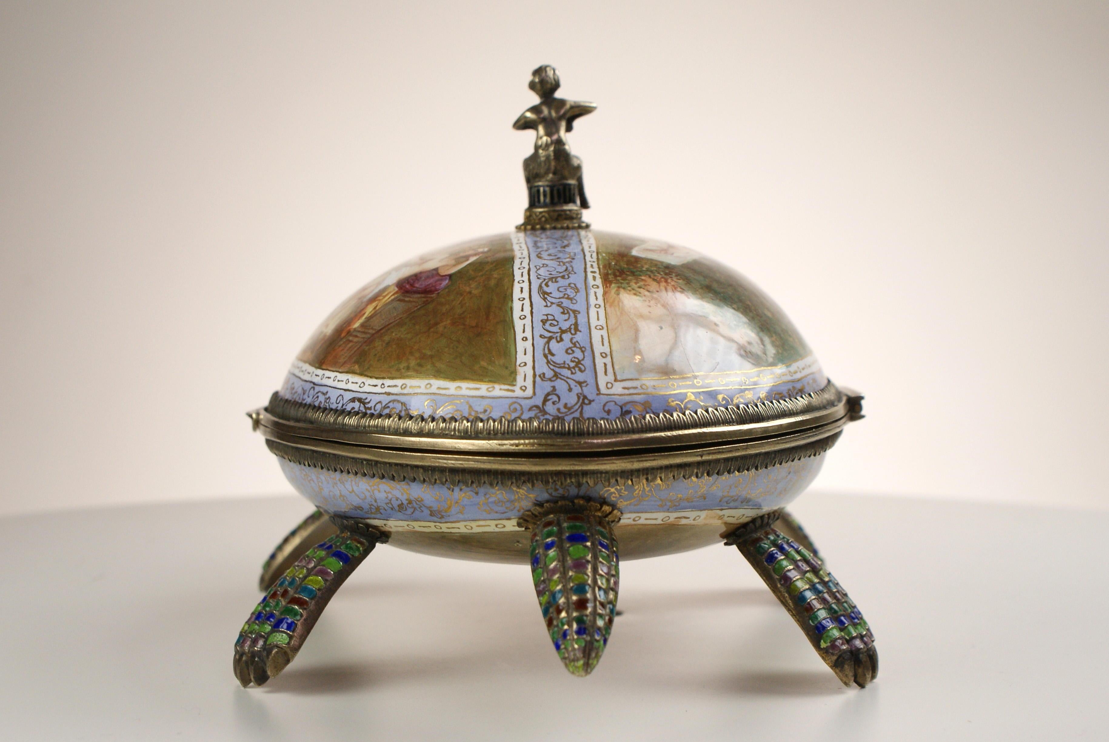 19th Century Fine Viennese Silver Gilt and Enamel Tortoise Turtle Box, by Hermann Bohm