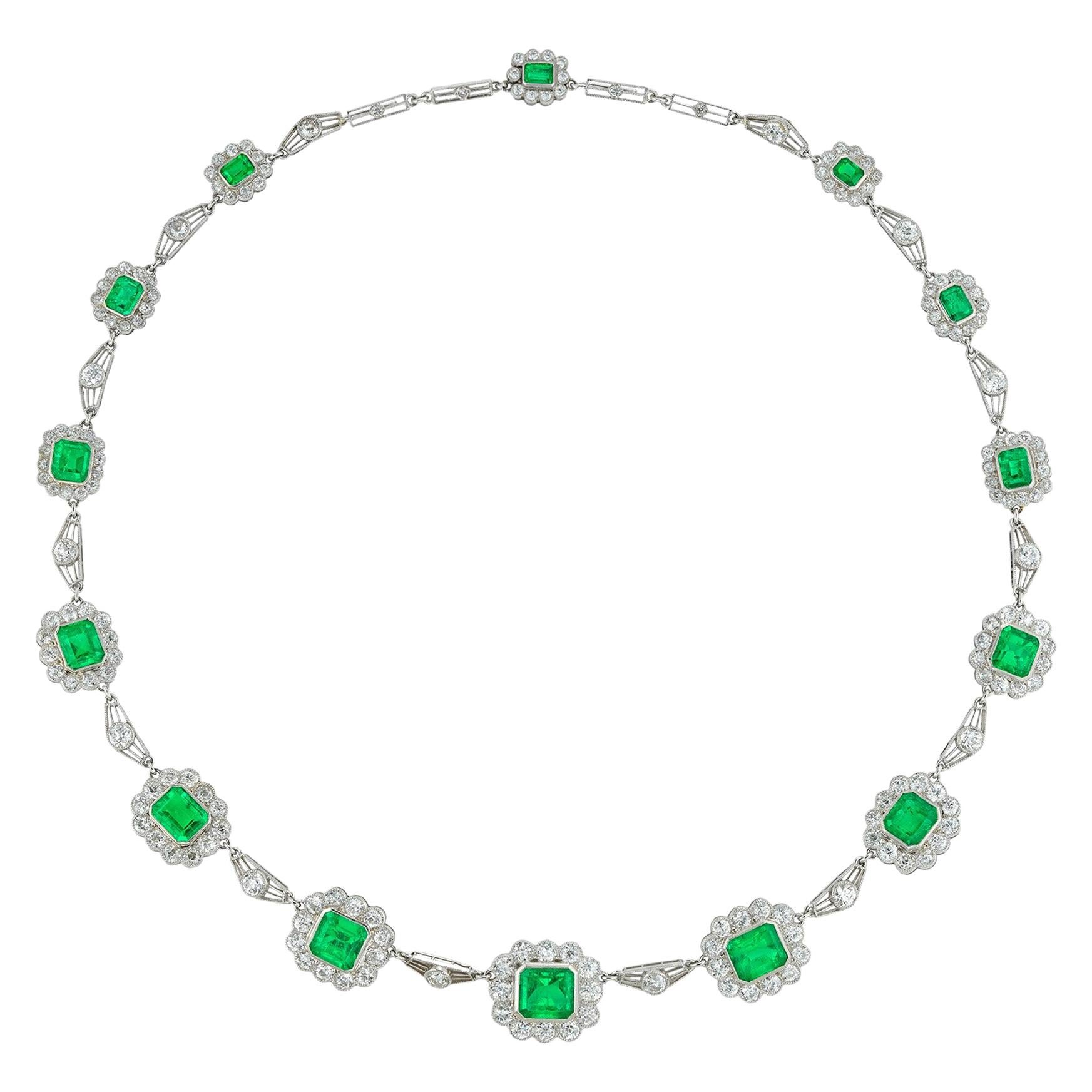 Fine Vintage Emerald and Diamond Necklace For Sale