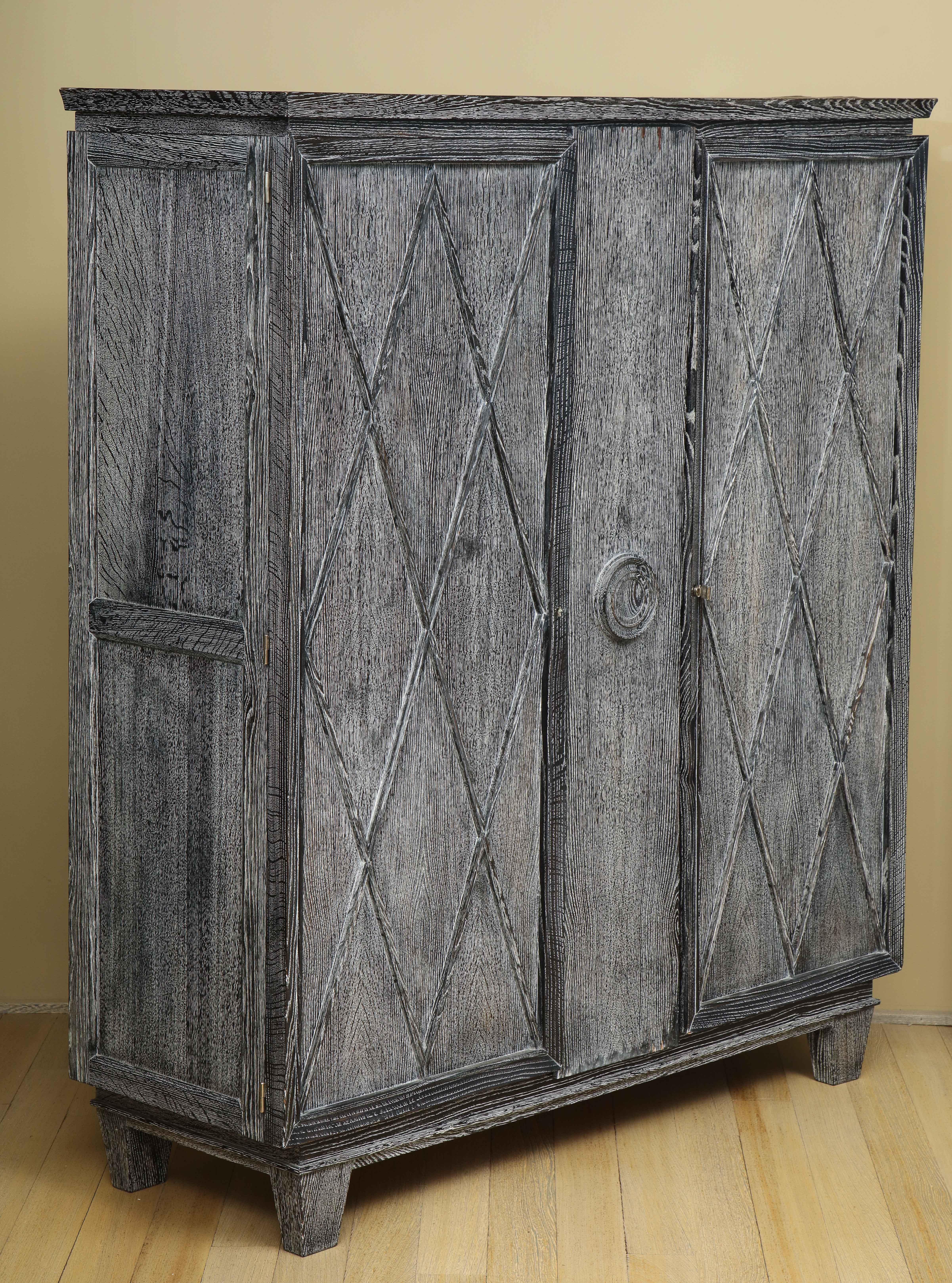 A Fine Vintage French Gray Cerused Oak Armoire from a Maine Estate 4