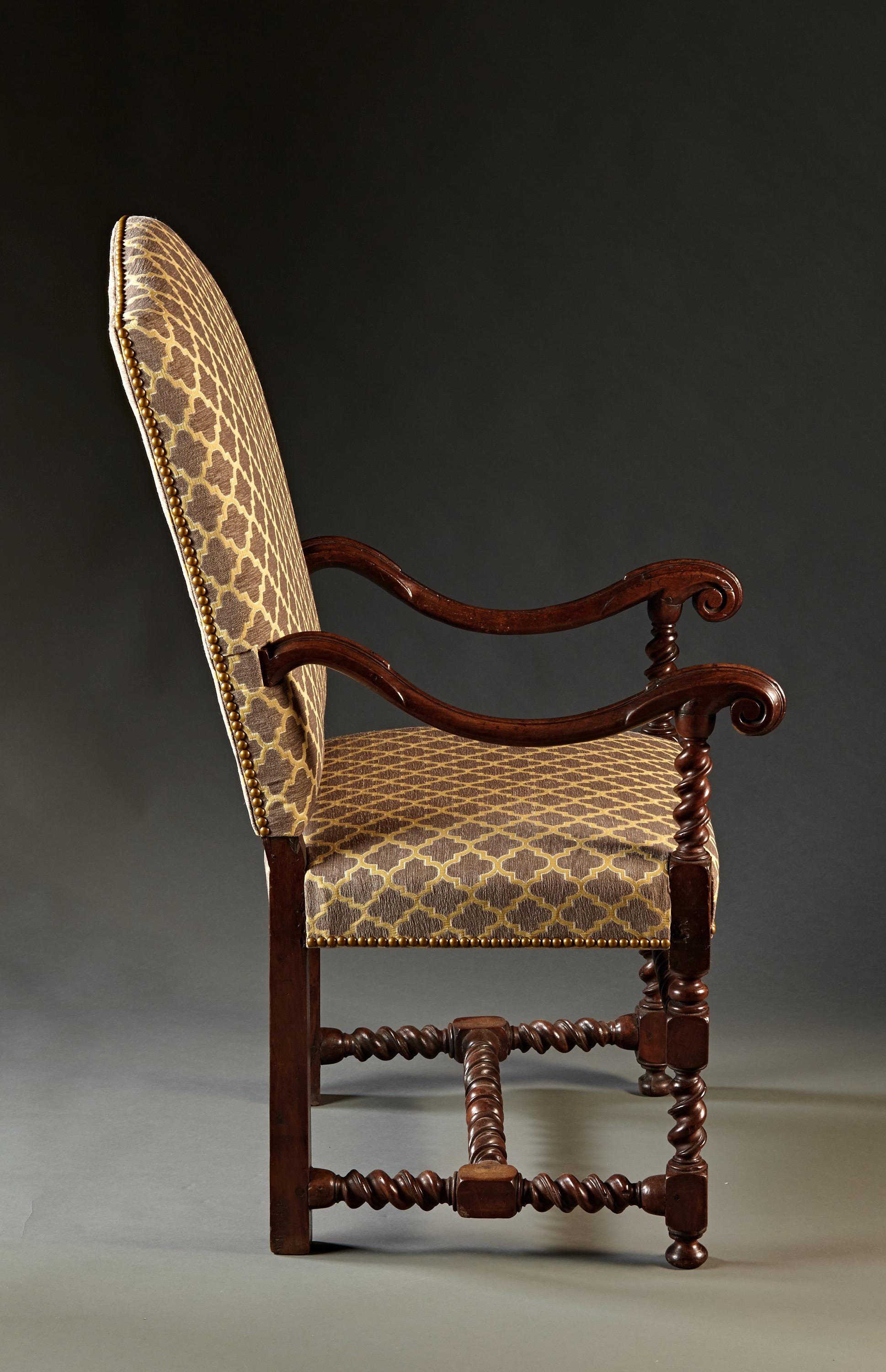 Fine Walnut 18th Century French Carved Walnut Louis XIII Period Armchair In Good Condition For Sale In Woodbury, CT