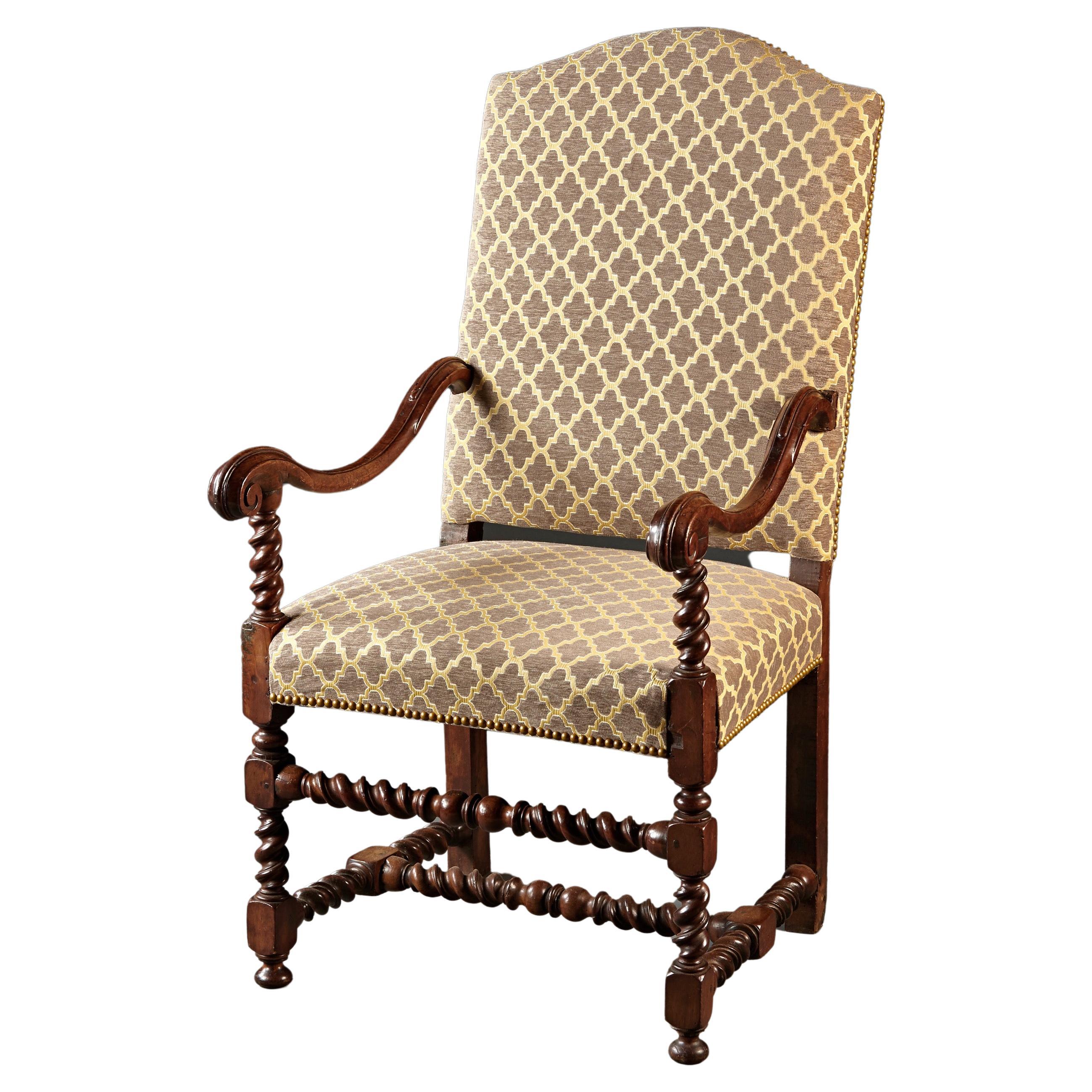 Fine Walnut 18th Century French Carved Walnut Louis XIII Period Armchair For Sale