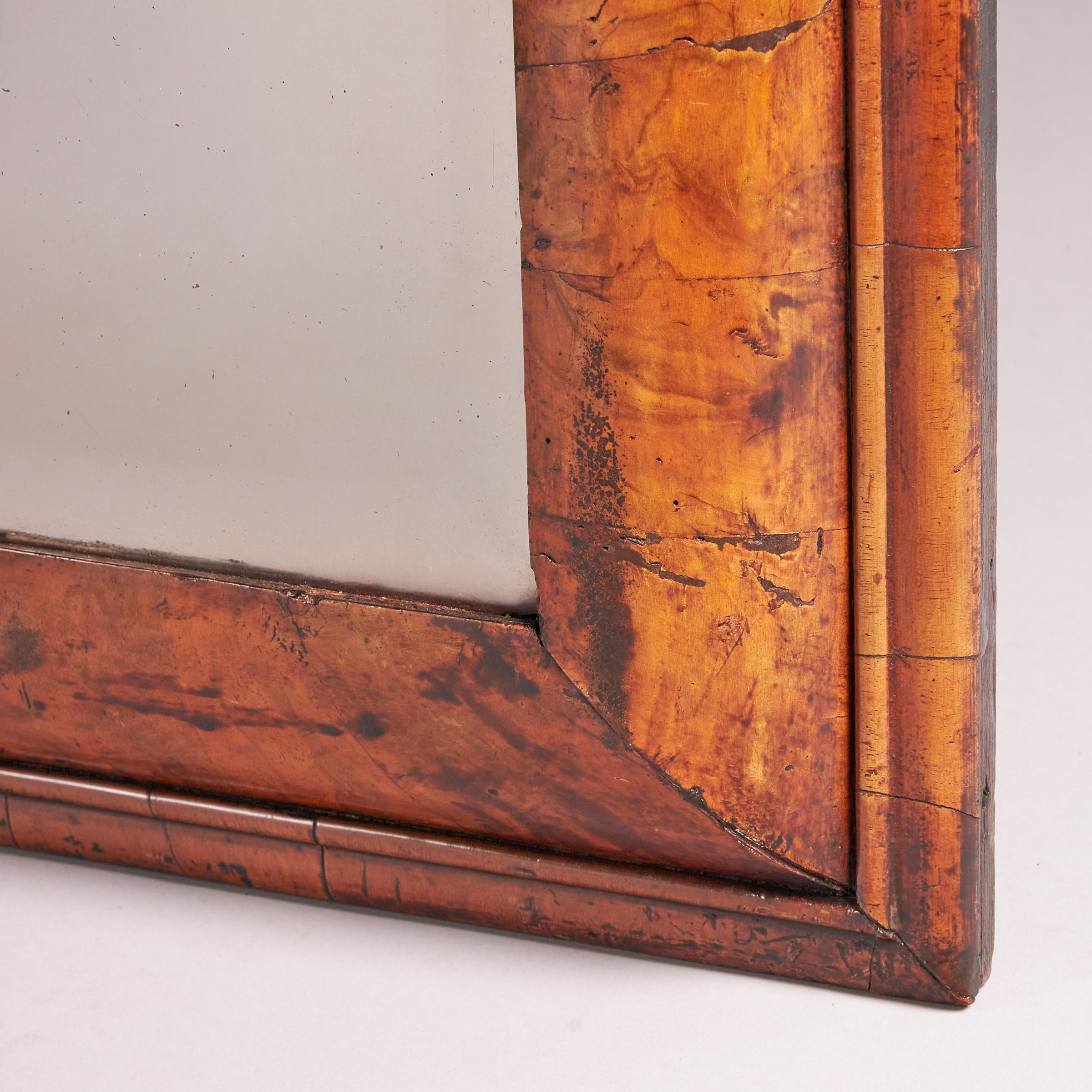 18th Century and Earlier A Fine William and Mary 17th Century Figured Walnut Cushion Mirror C, 1690 For Sale