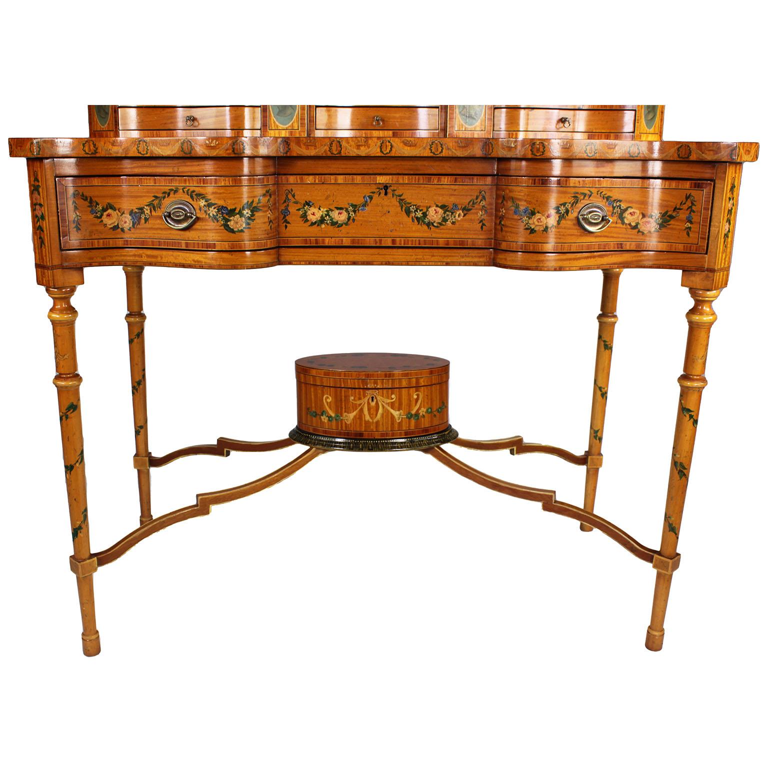 Table de toilette anglaise en bois de citronnier peint en polychrome de style Adam du 19ème siècle en vente 2