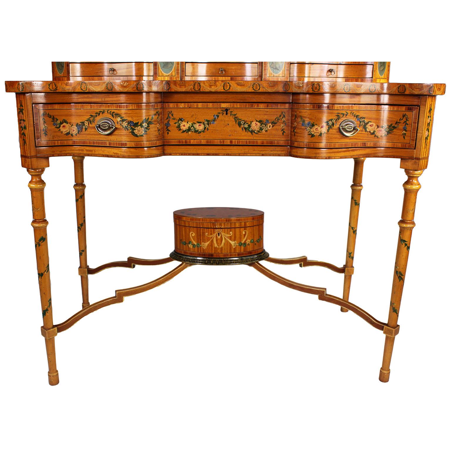 Fine English 19th Century Adam Style Polychrome Painted Satinwood Vanity Table For Sale 5