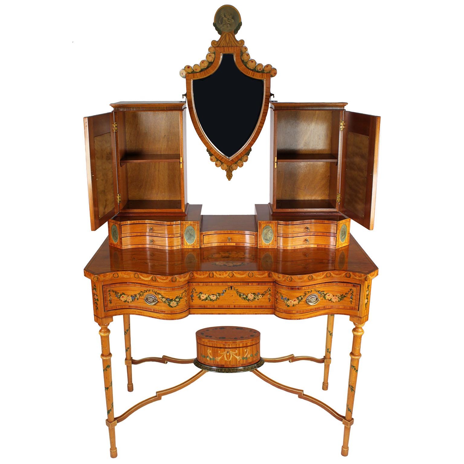 Fine English 19th Century Adam Style Polychrome Painted Satinwood Vanity Table For Sale 7