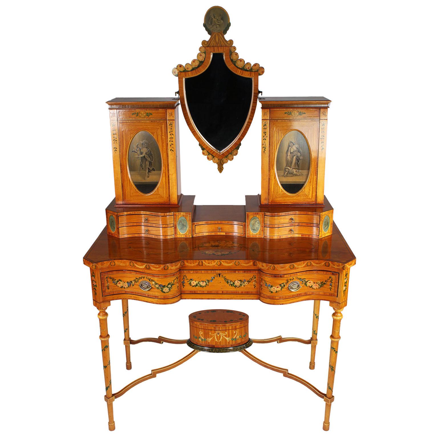 Table de toilette anglaise en bois de citronnier peint en polychrome de style Adam du 19ème siècle en vente 10