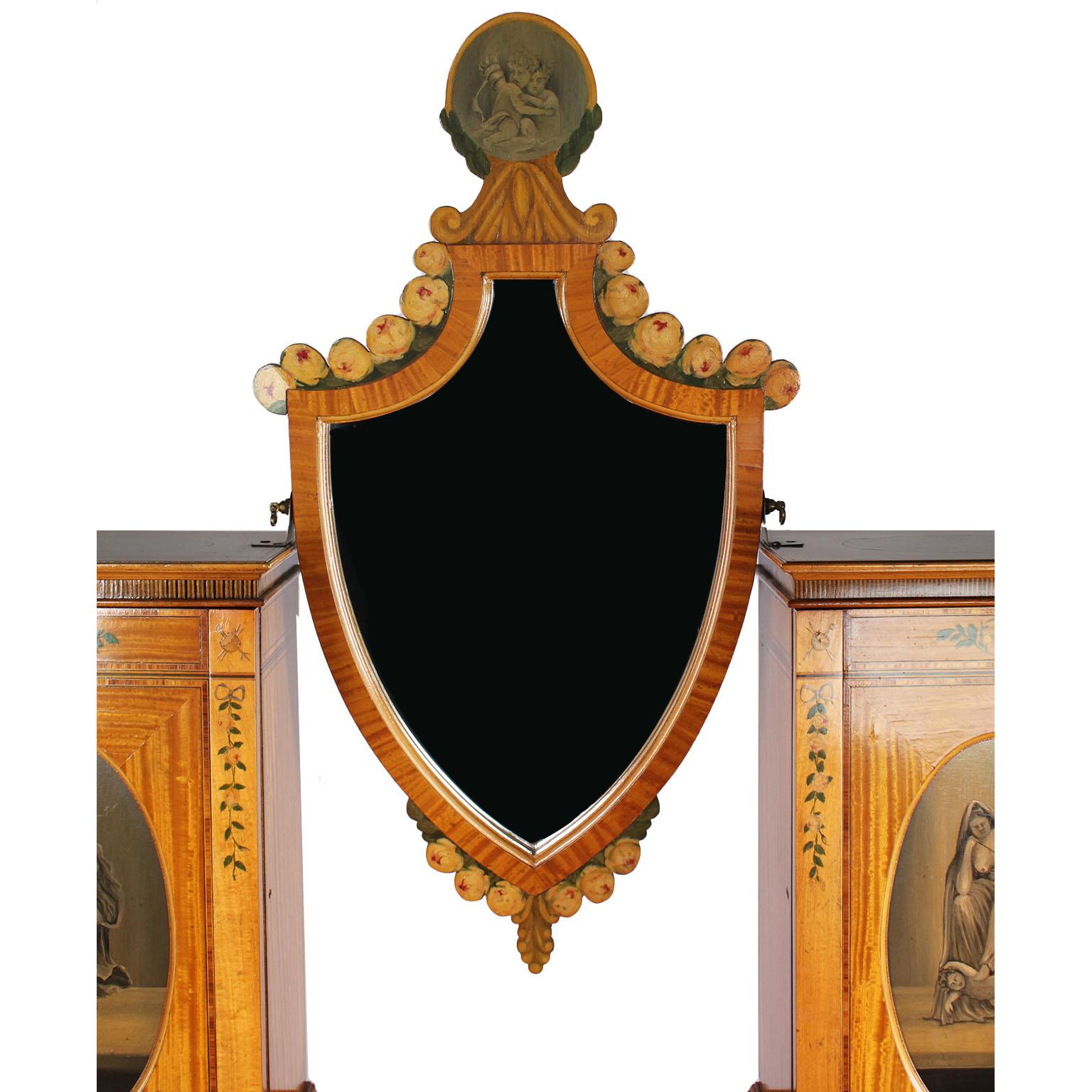 Mirror Fine English 19th Century Adam Style Polychrome Painted Satinwood Vanity Table For Sale