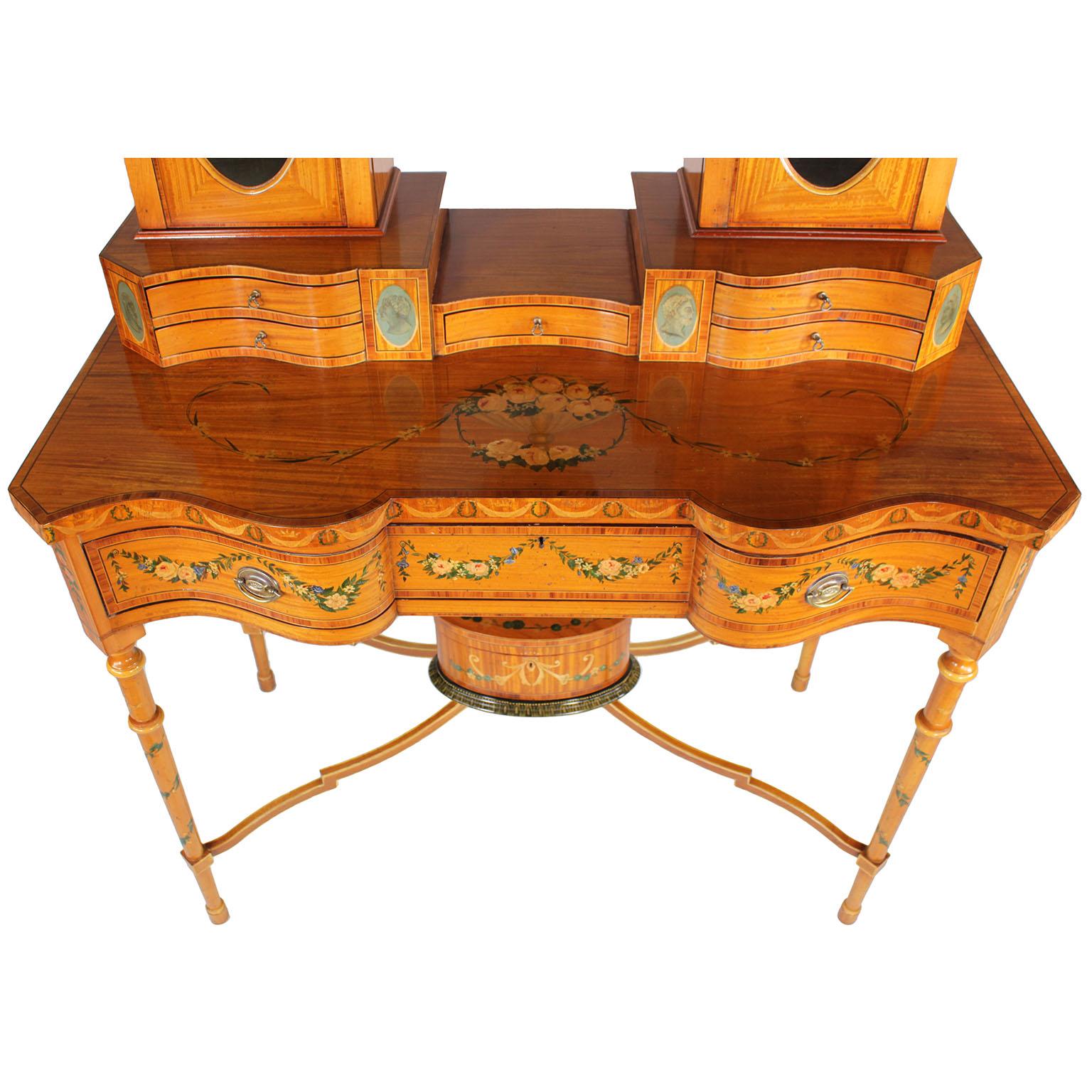 Fine English 19th Century Adam Style Polychrome Painted Satinwood Vanity Table For Sale 2
