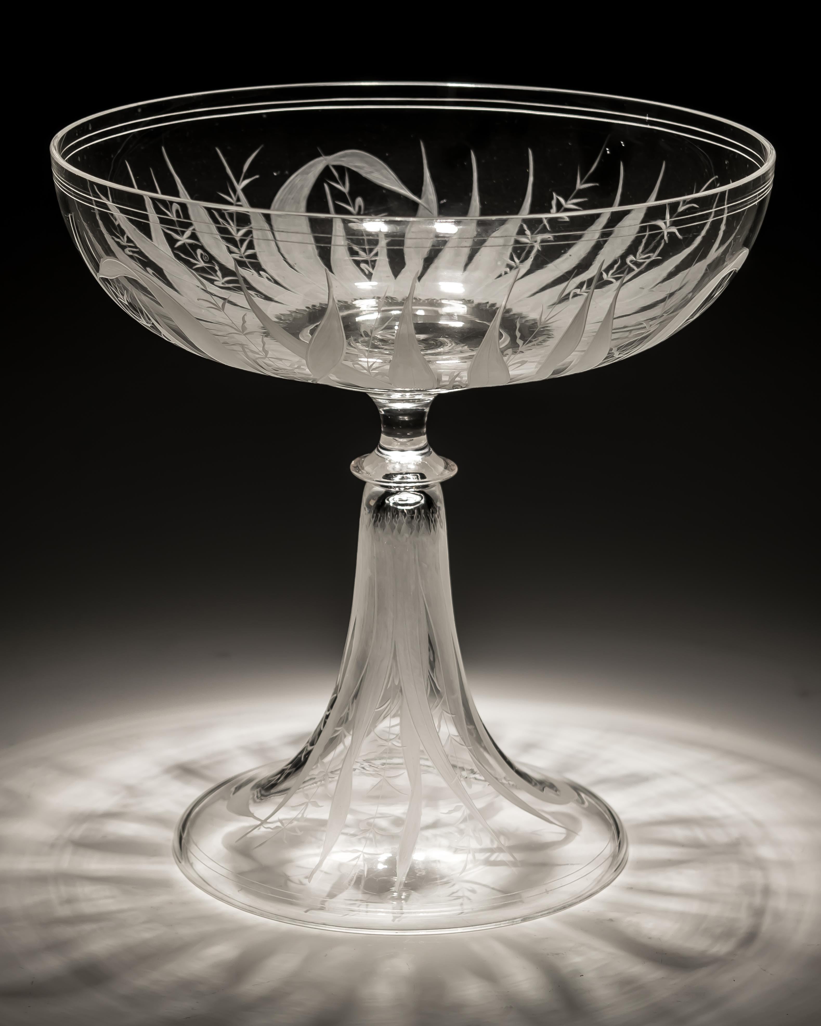 A finely engraved tazza with reeds and rushes.