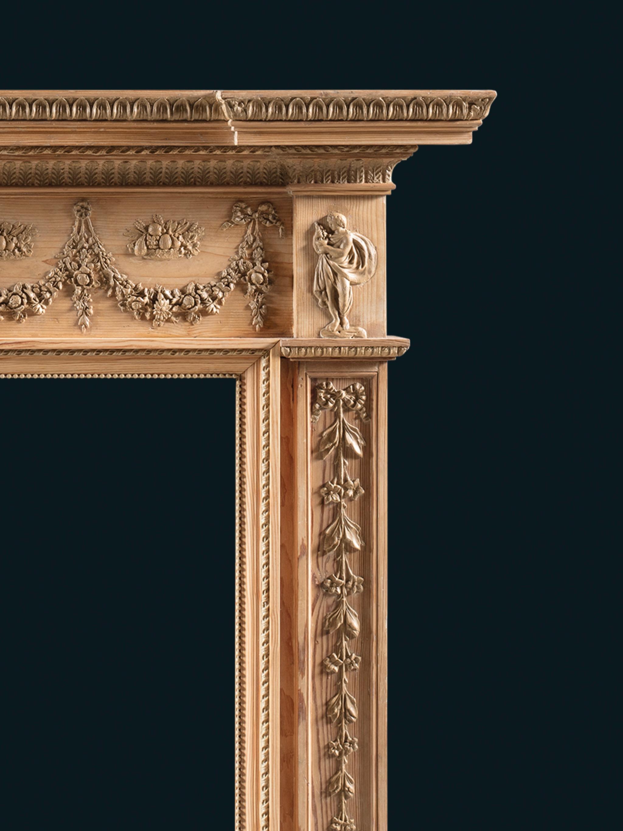Anglais Cheminée néoclassique des années 1780 finement sculptée en pin et gesso en vente