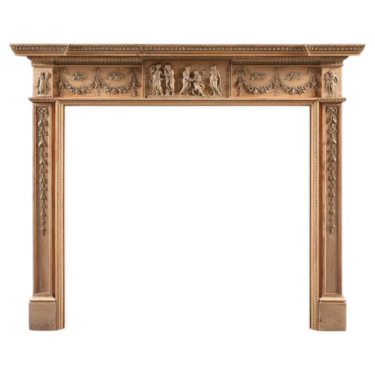 Cheminée néoclassique des années 1780 finement sculptée en pin et gesso