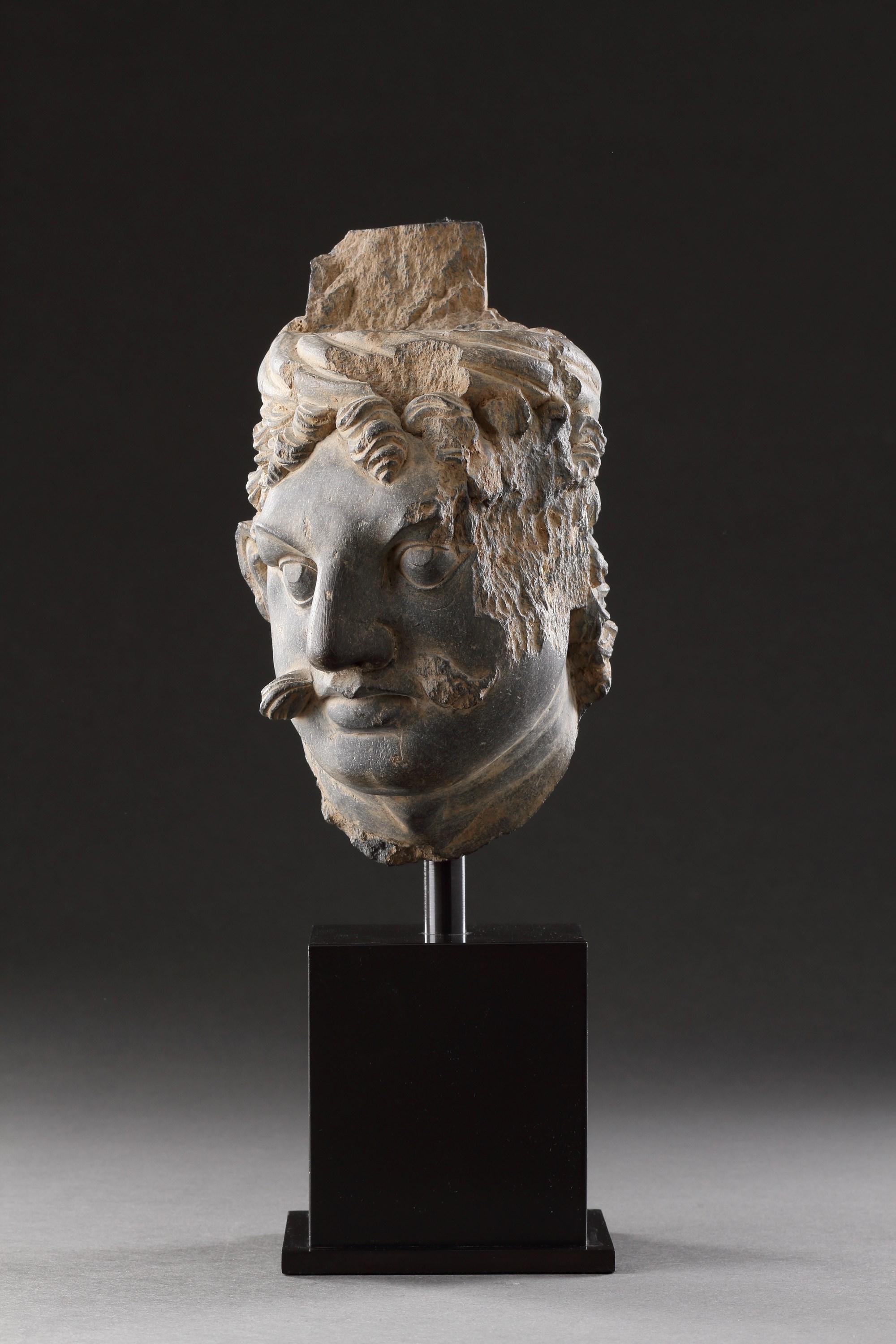 A Finely Carved Gandhara Head of ‘Atlas’ For Sale 4