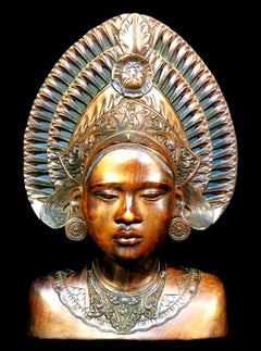 A Finely Carved Hardwood Bust of a Balinese Janger Dancer, Circa 1930