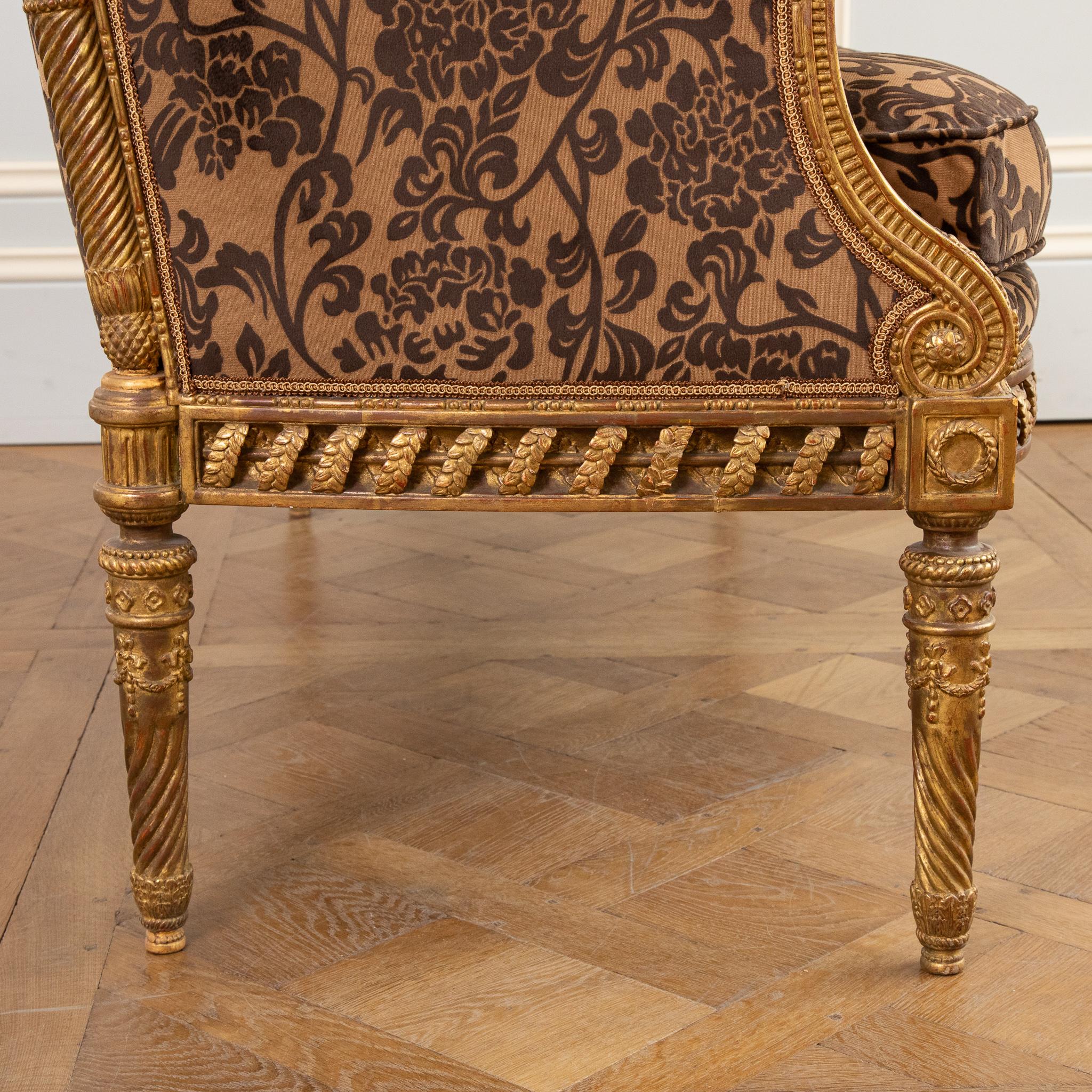  A Finely Carved  Louis XVI Style Giltwood Sofa For Sale 4