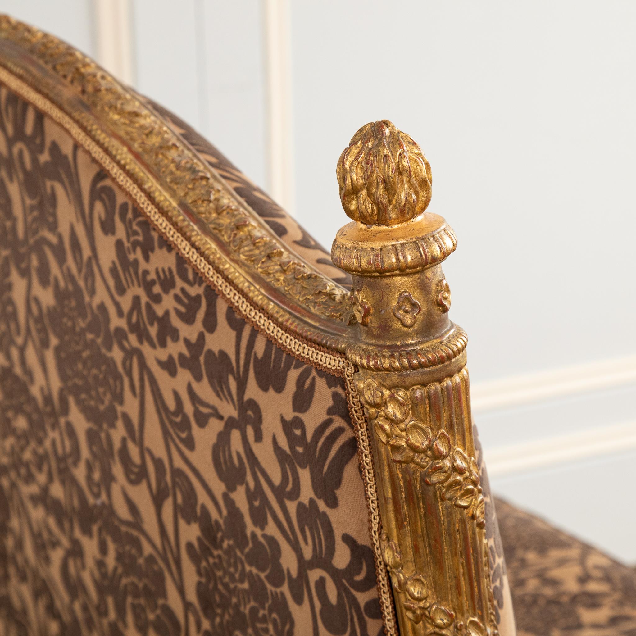  A Finely Carved  Louis XVI Style Giltwood Sofa For Sale 8