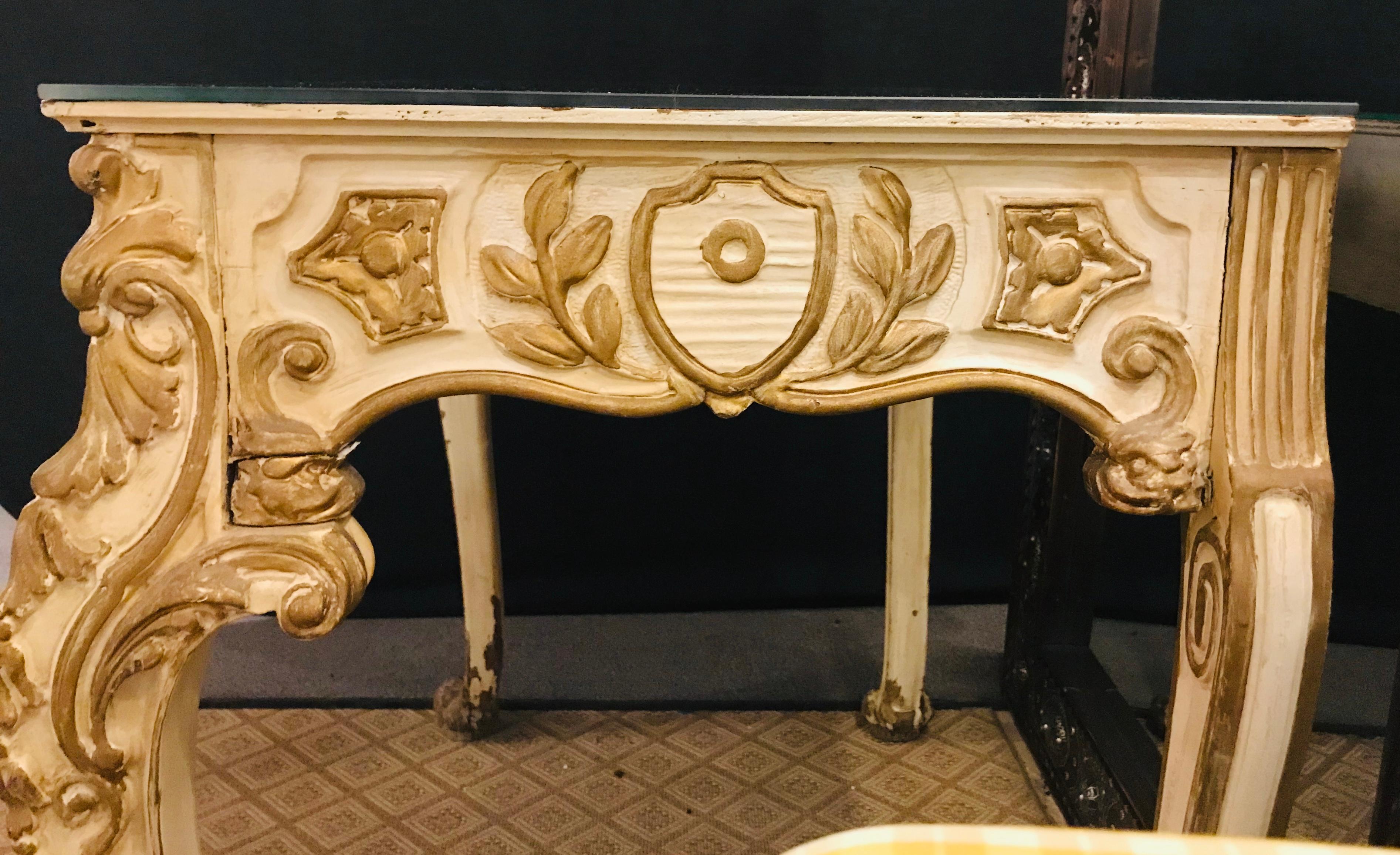 Hollywood Regency Finely Carved White and Parcel-Gilt Decorated Vanity / Desk by Jansen