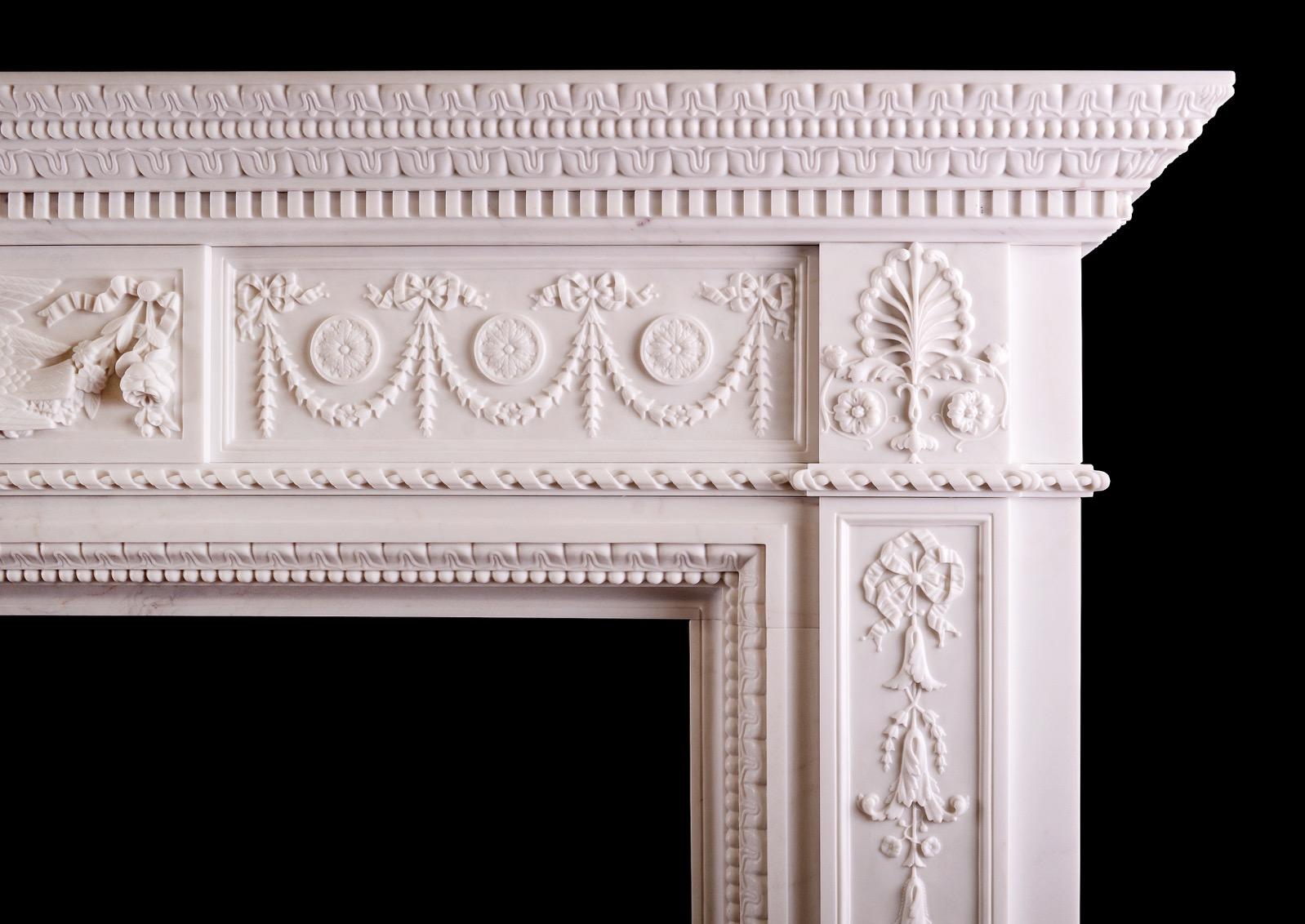 Georgian A Finely Carved White Marble Fireplace For Sale