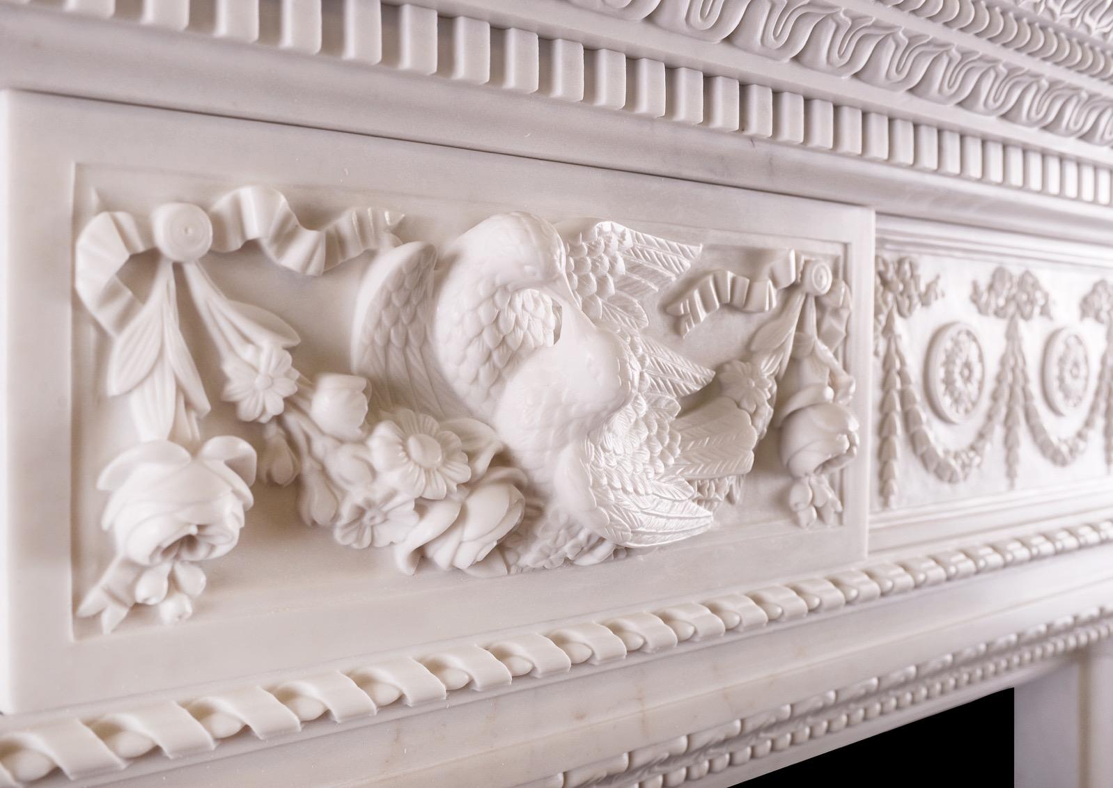 English A Finely Carved White Marble Fireplace For Sale