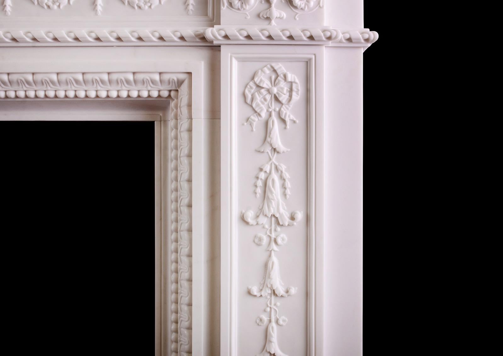 A Finely Carved White Marble Fireplace In New Condition For Sale In London, GB