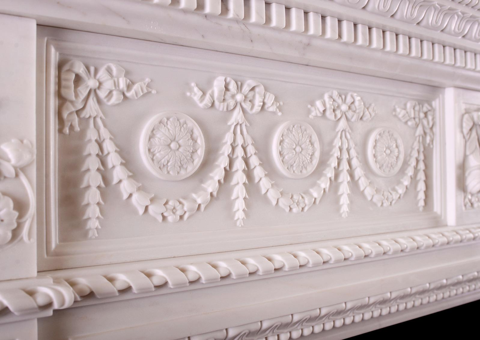 Contemporary A Finely Carved White Marble Fireplace For Sale