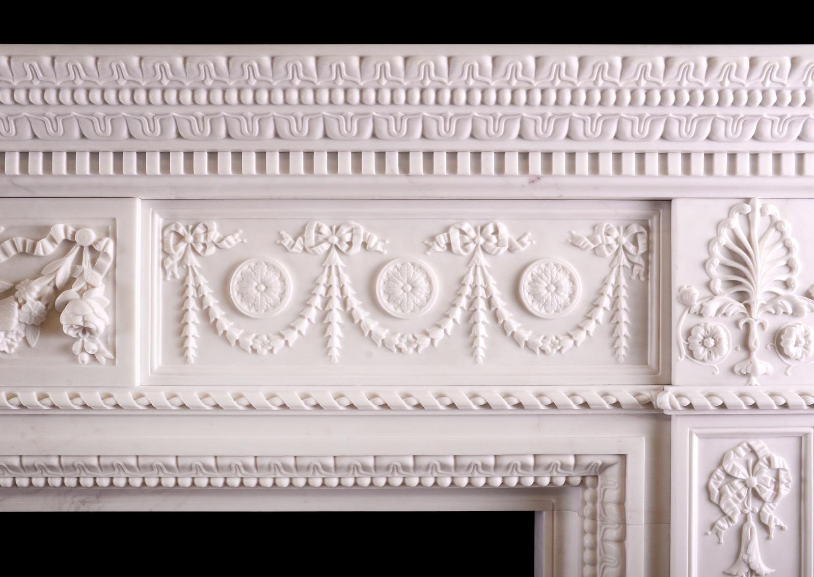A Finely Carved White Marble Fireplace For Sale 1