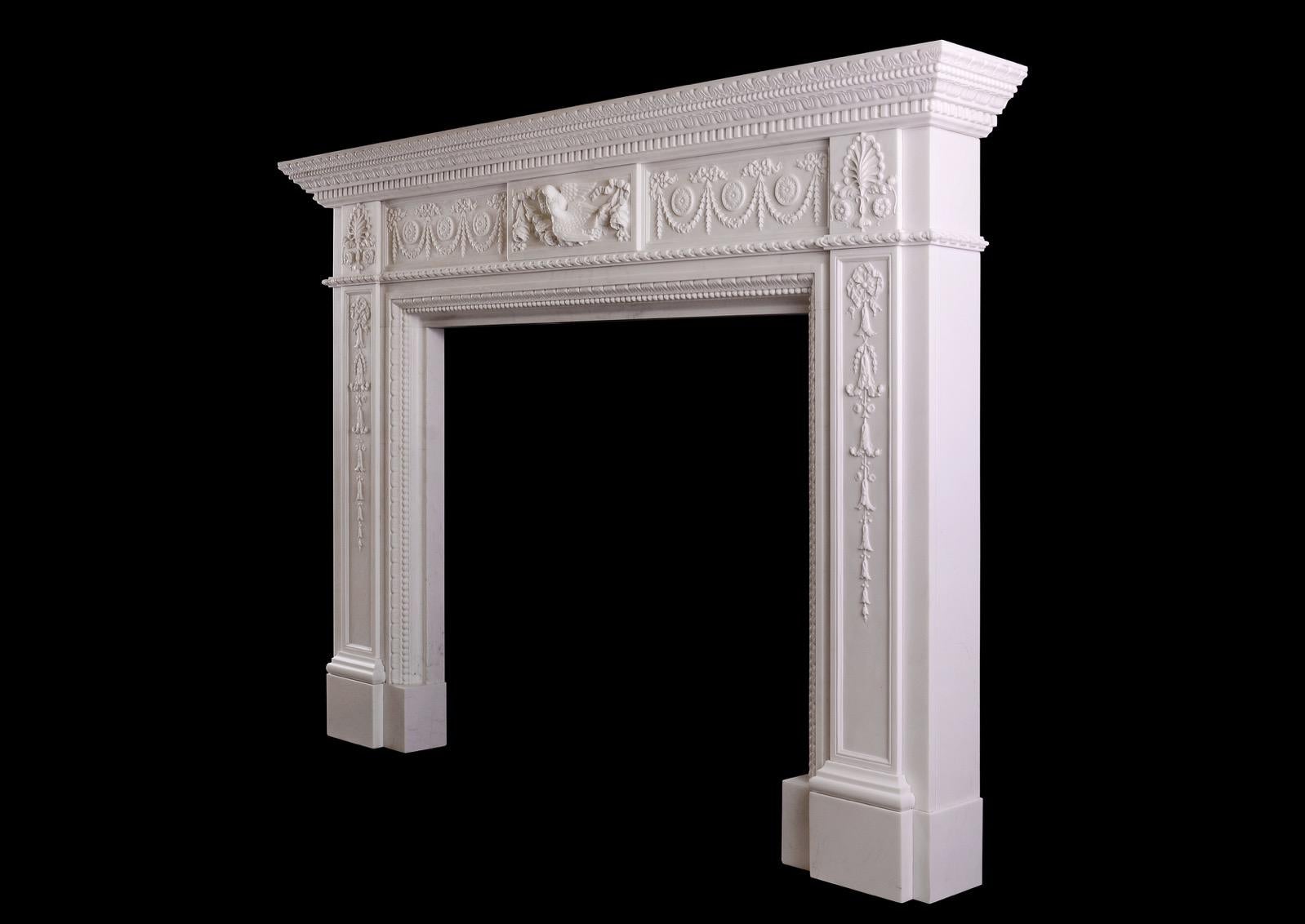 A Finely Carved White Marble Fireplace For Sale 2