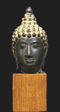 A Finely Cast Copper Alloy Head of Buddha Shakyamuni, 17th C. (possibly Earlier)