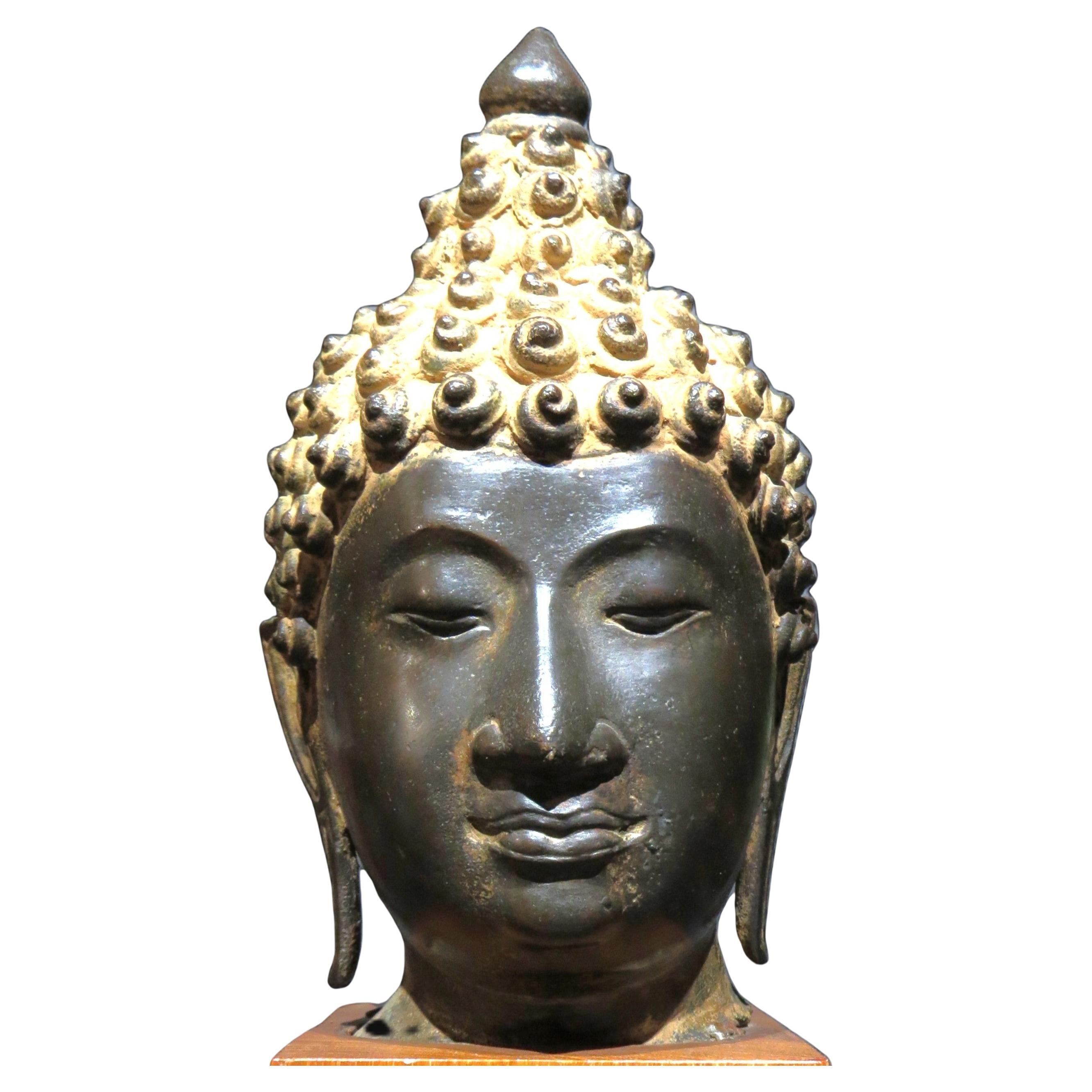 A Finely Cast Copper Alloy Head of Buddha Shakyamuni, 19th C. or Earlier
