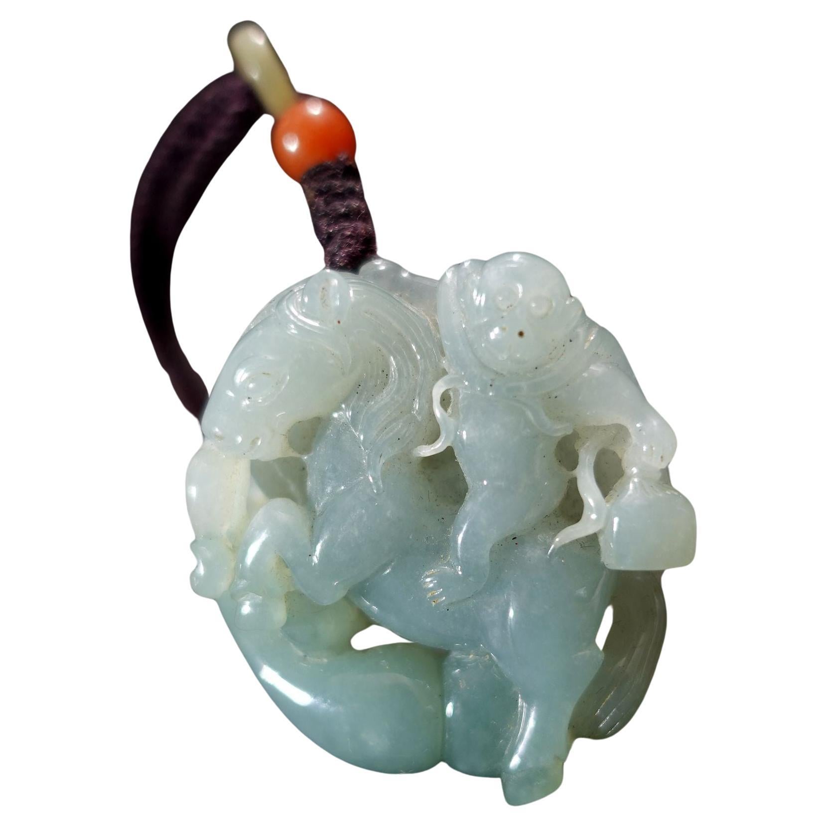 A Finely Chinese Hand Carved Myanmar Jadeite For Sale