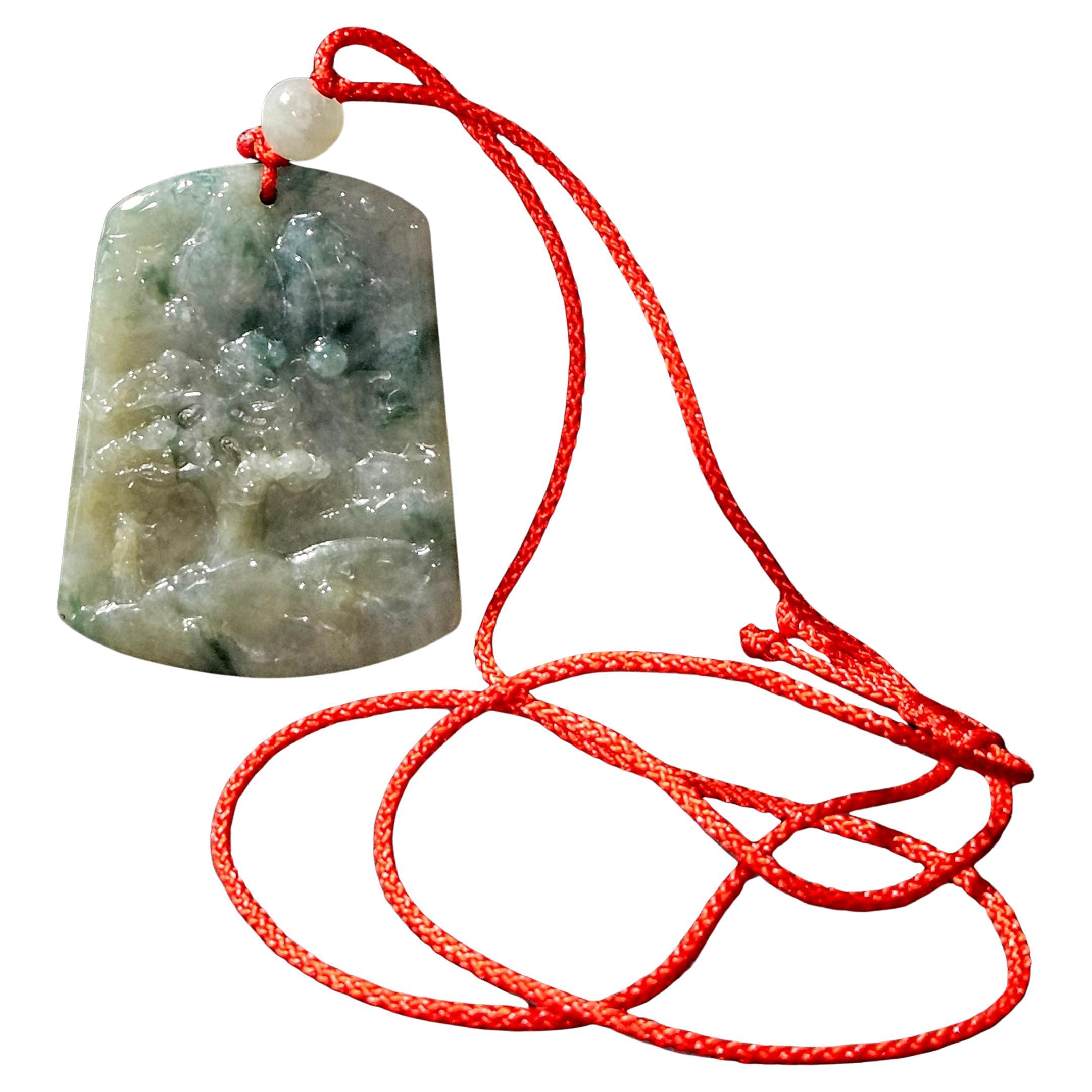 Pendentif en jadéite naturelle du Myanmar finement sculptée à la main Ric#JD002