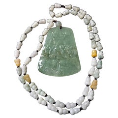 A Finely Chinese Hand Carved Natural Myanmar Jadeite Pendant Ric#JD007