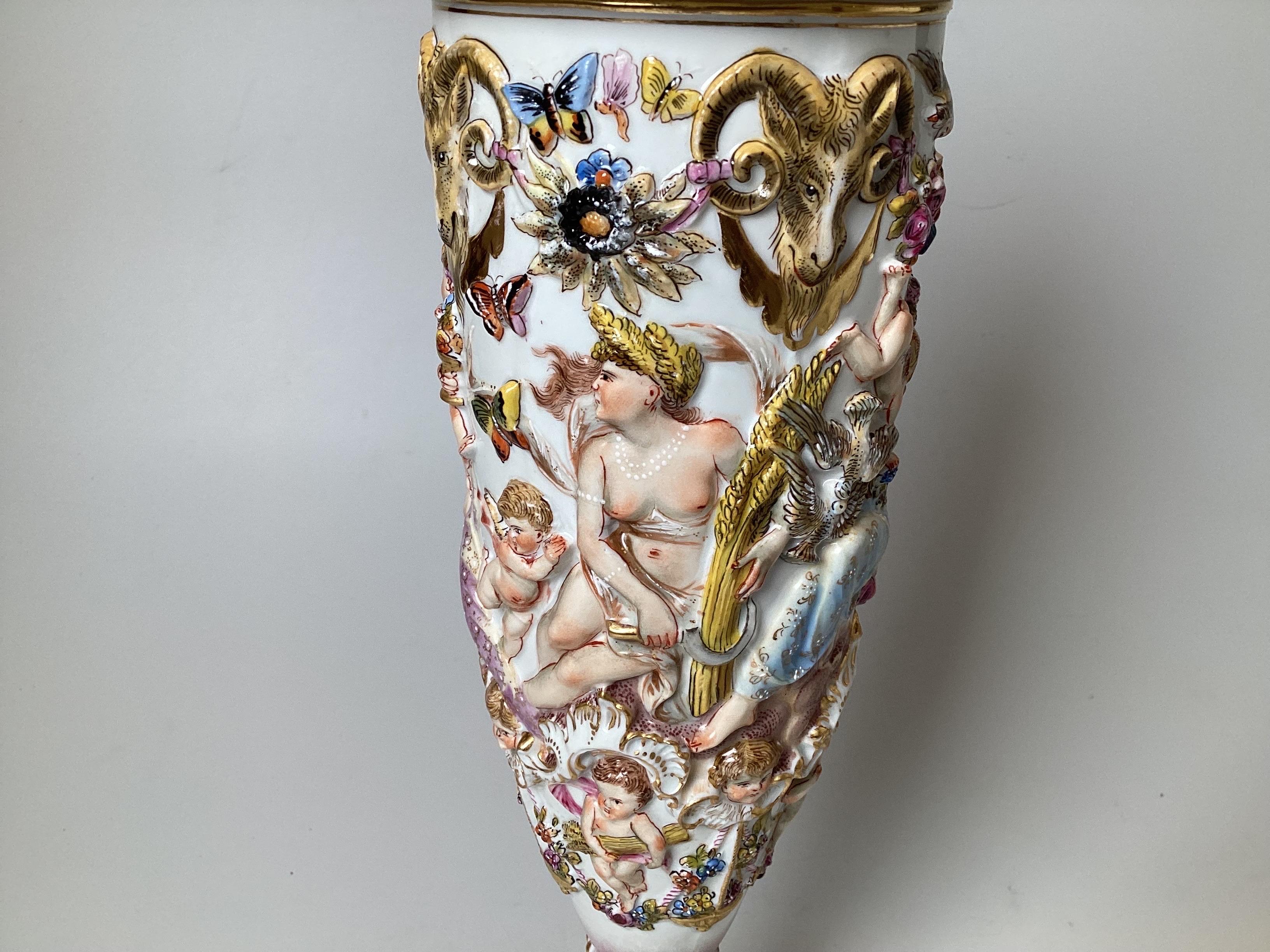 Porcelain A Finely Detailed Capodimonte  19th Century Covered Urn, Italy