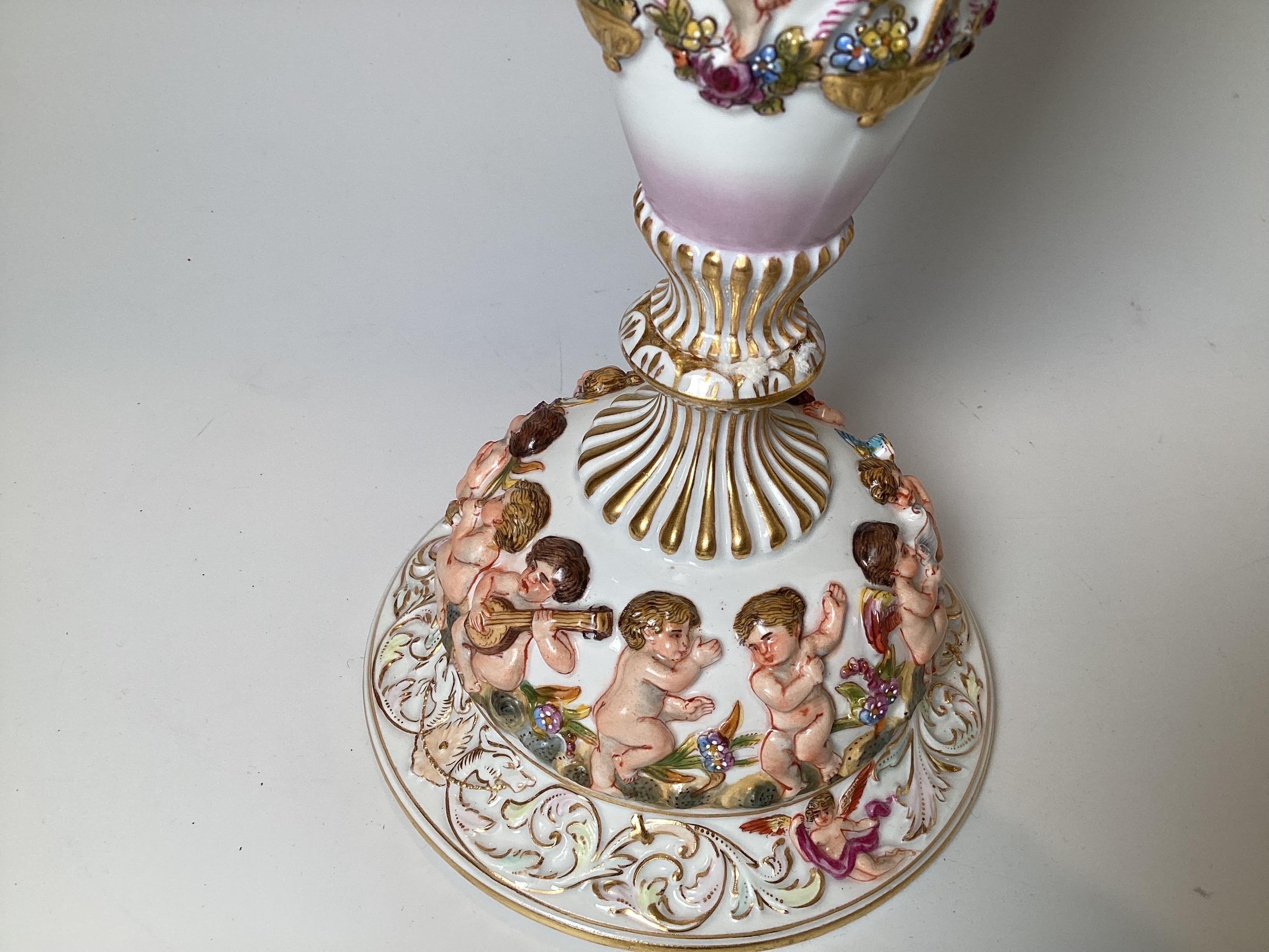 A Finely Detailed Capodimonte  19th Century Covered Urn, Italy 2