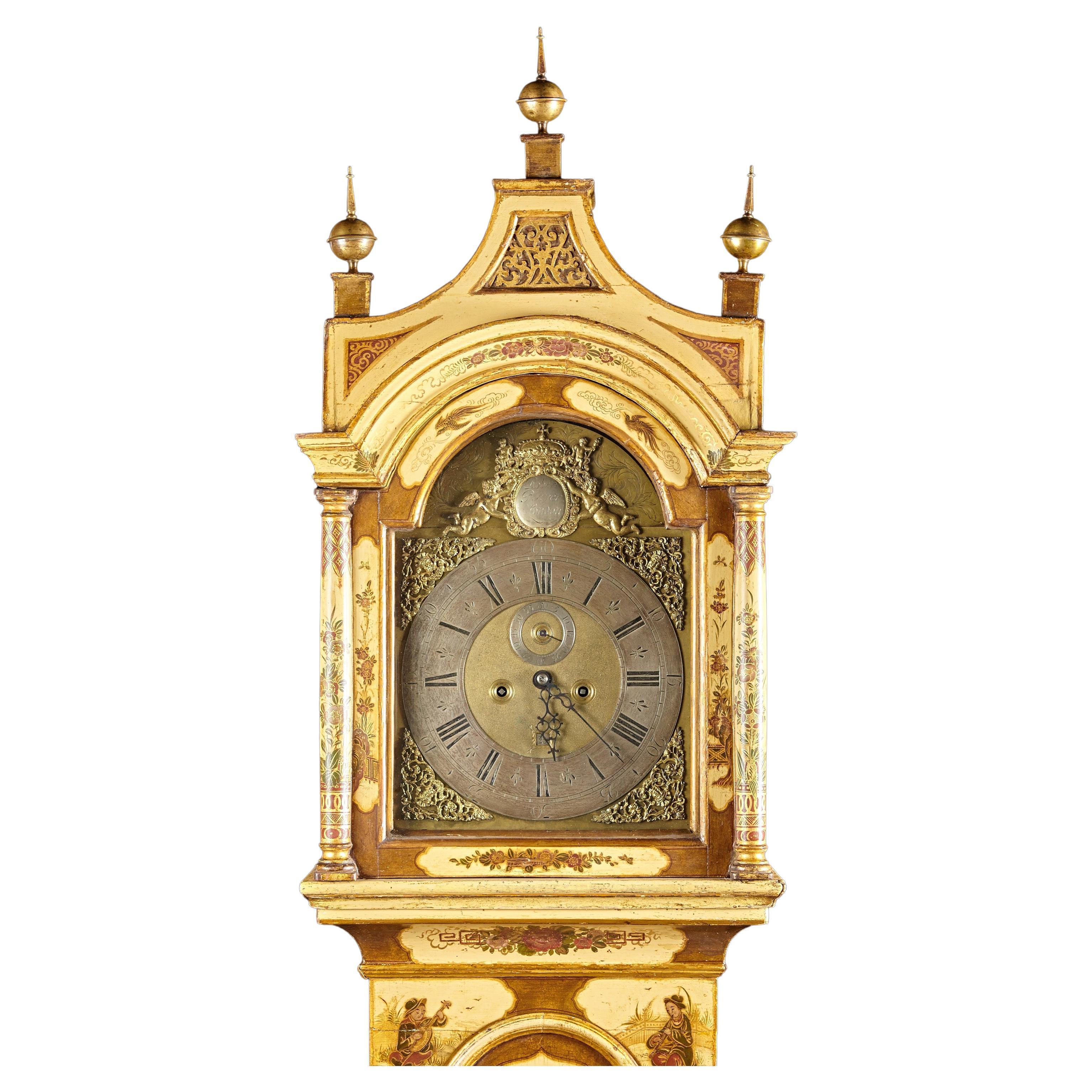 Finely Lacquered Chinoserie Decorated Tall Case Clock, London, circa 1740 For Sale 5
