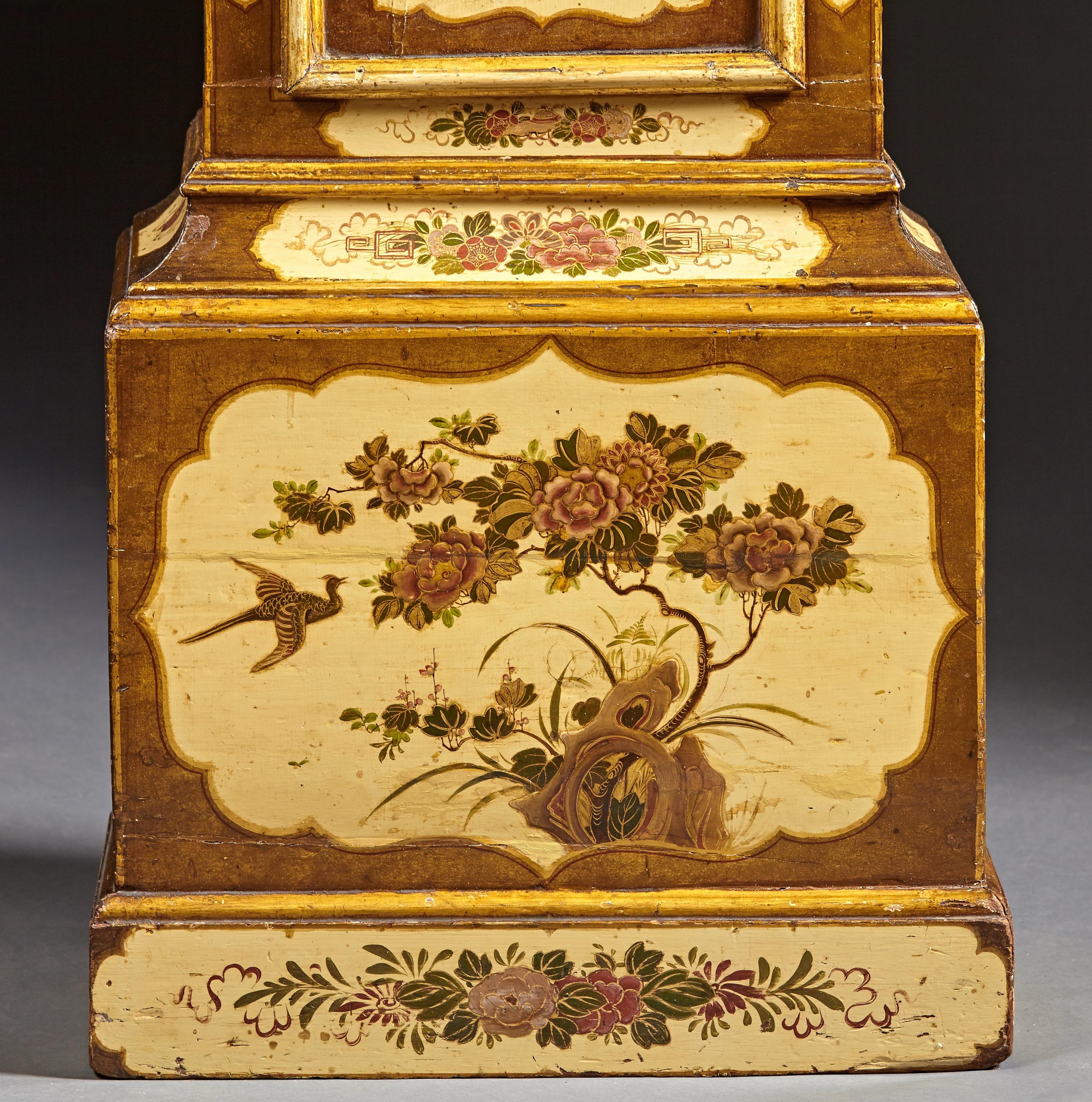 Mid-18th Century Finely Lacquered Chinoserie Decorated Tall Case Clock, London, circa 1740 For Sale