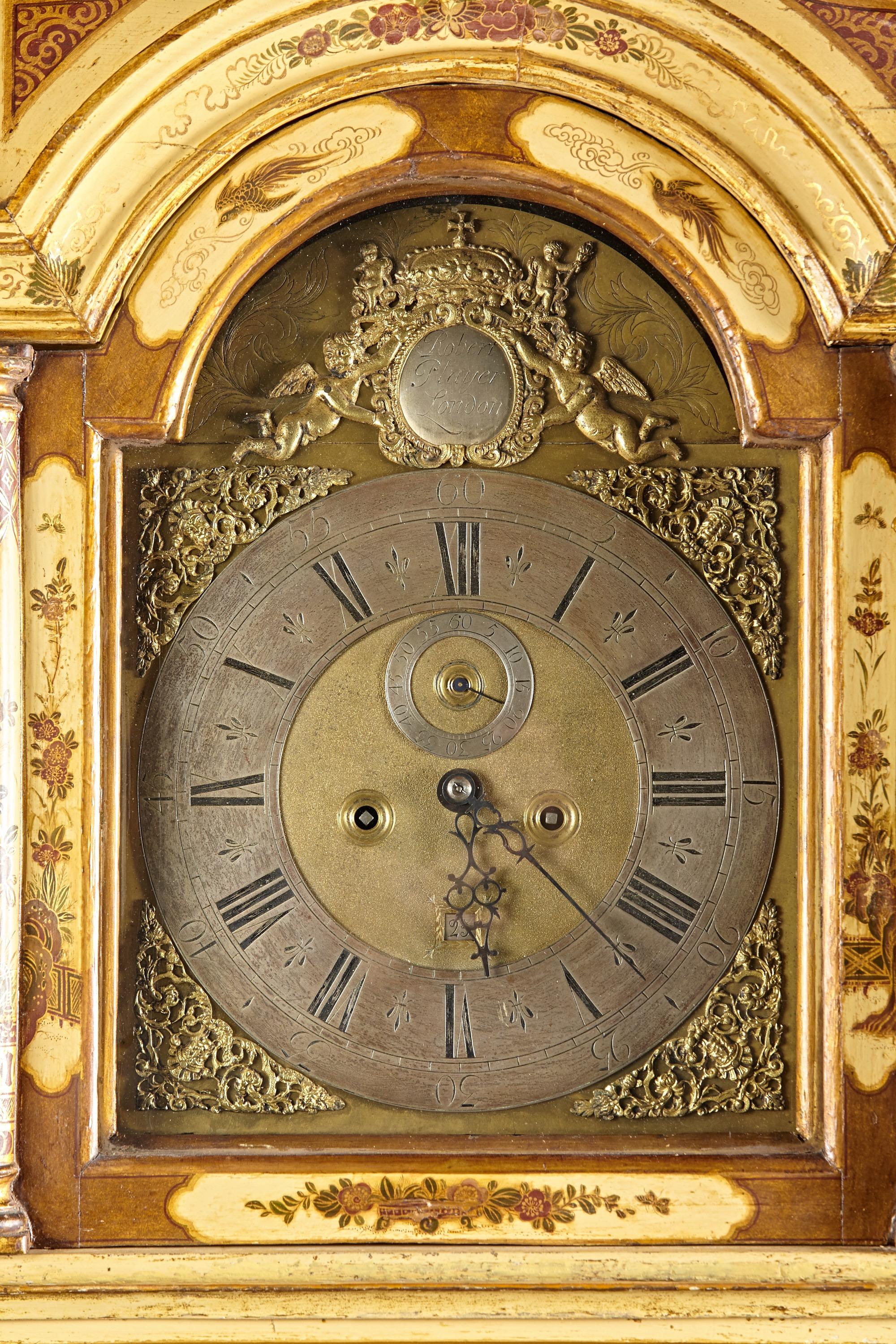Finely Lacquered Chinoserie Decorated Tall Case Clock, London, circa 1740 For Sale 3
