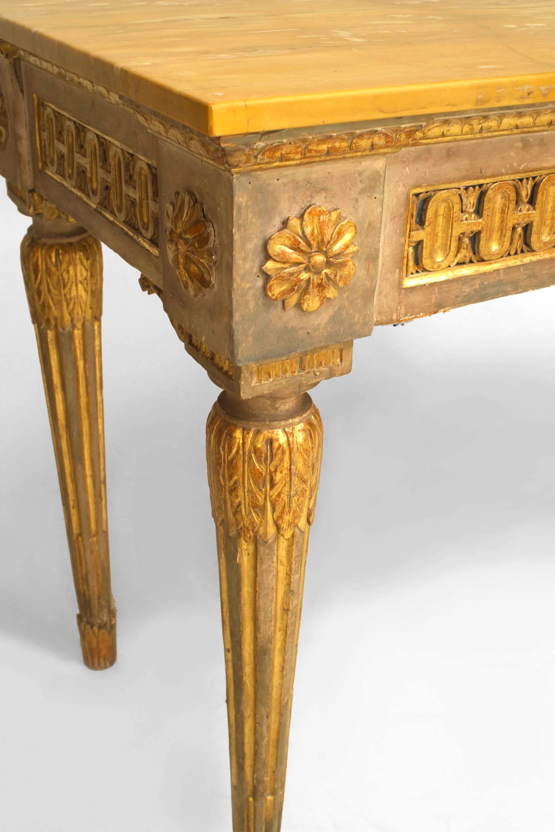 Carved Italian Neo-Classic Gilt Marble Top Console Table For Sale