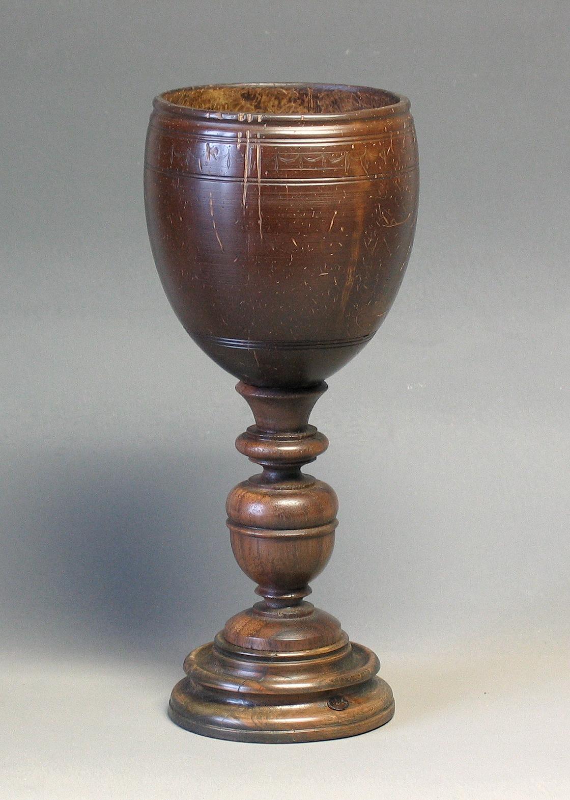Turned Finely Proportioned Coconut Goblet in 17th Century Taste For Sale