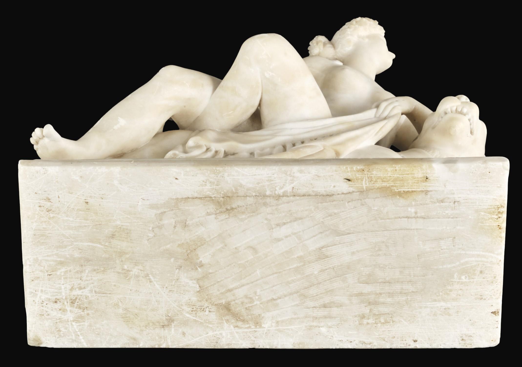 Groupe figuratif d'Ariane et de la panthère finement sculpté en albâtre du 19e siècle en vente 2