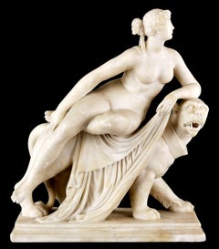 A Finely Sculpted 19th Century Alabaster Figural Group of Ariadne & The Panther