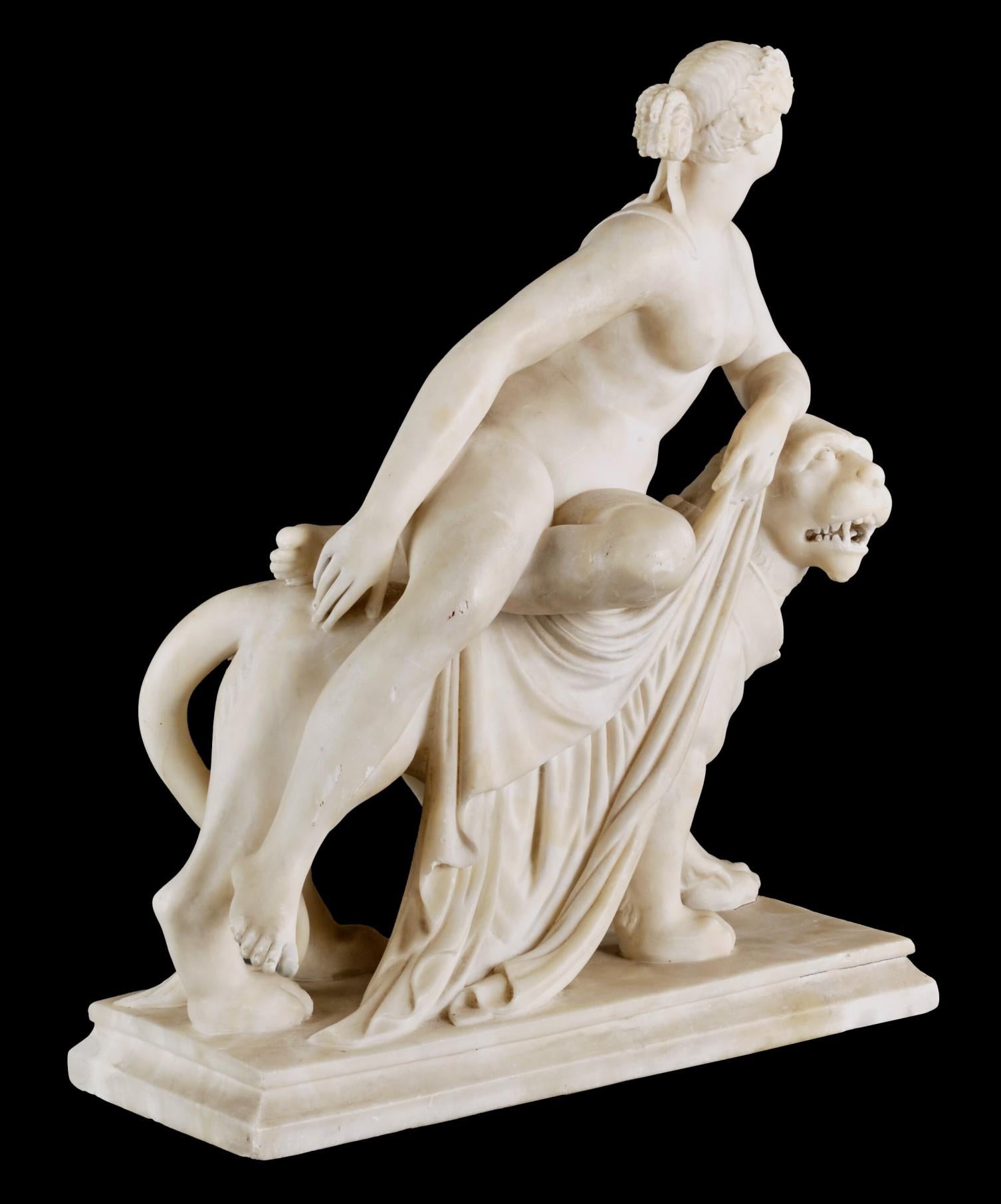 Italian A Finely Sculpted 19th Century Alabaster Figural Group of Ariadne & The Panther For Sale
