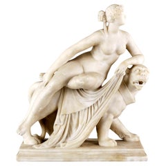Groupe figuratif d'Ariane et de la panthère finement sculpté en albâtre du 19e siècle