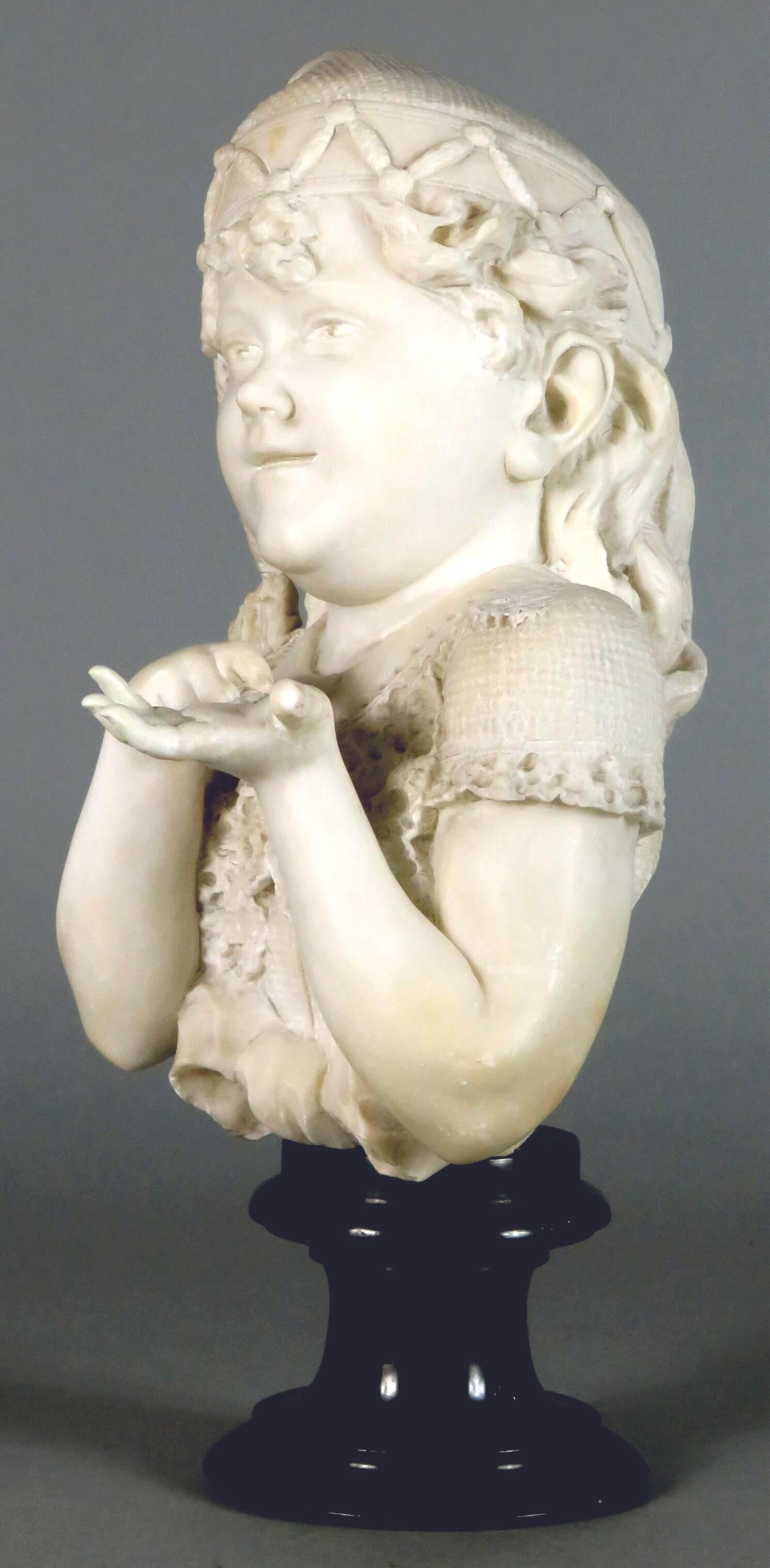 Belle Époque A Finely Sculpted 19th Century Marble Bust of a Young Girl, Italy Circa 1870 For Sale