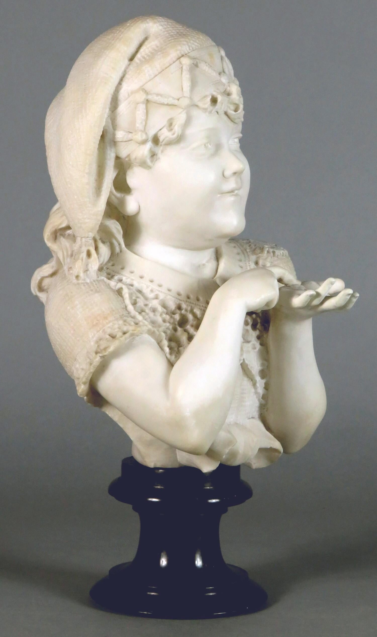A Finely Sculpted 19th Century Marble Bust of a Young Girl, Italy Circa 1870 For Sale 1