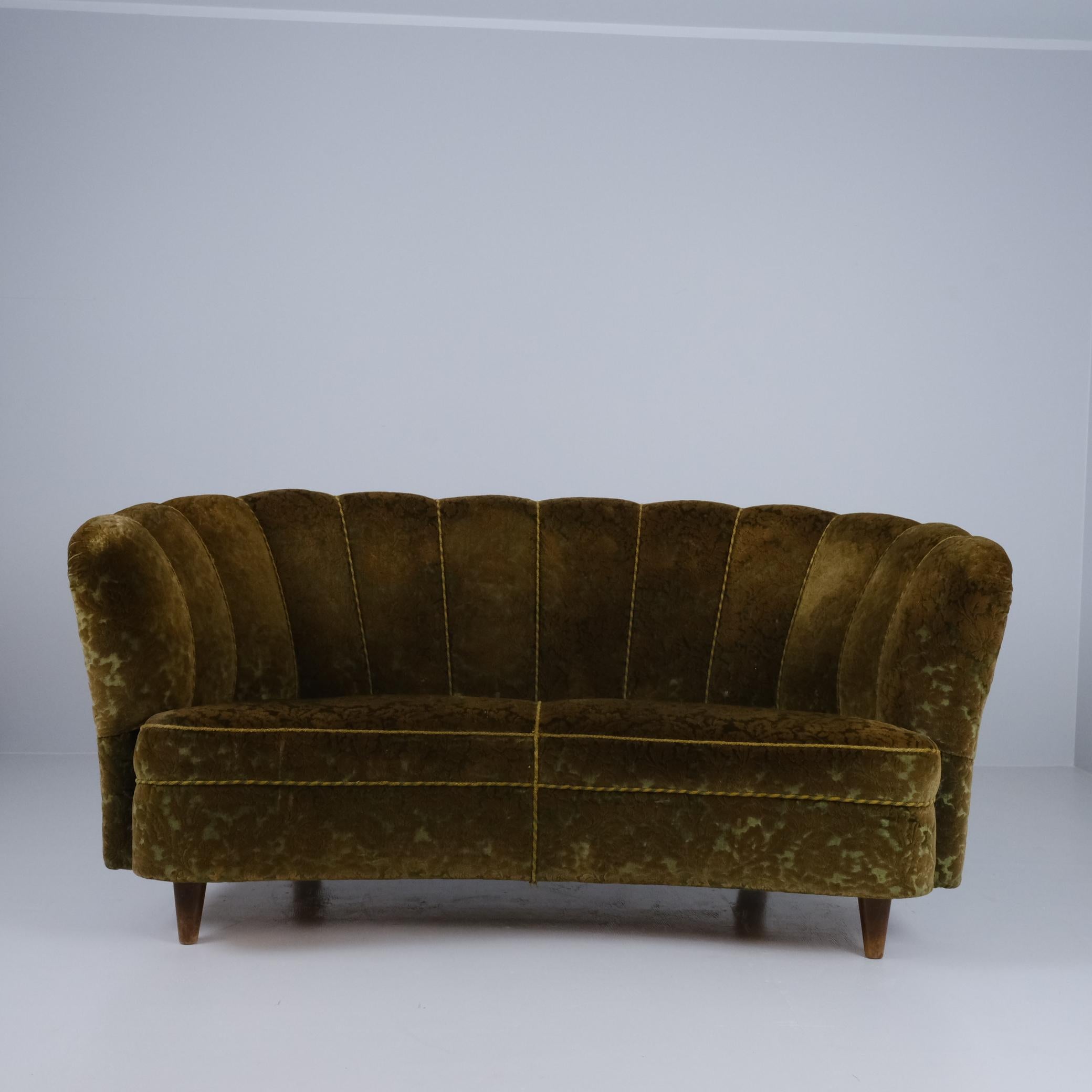 Mid-Century Modern A Finnish Design Curved Sofa, Attr. Paul Boman Circa 1940s For Sale