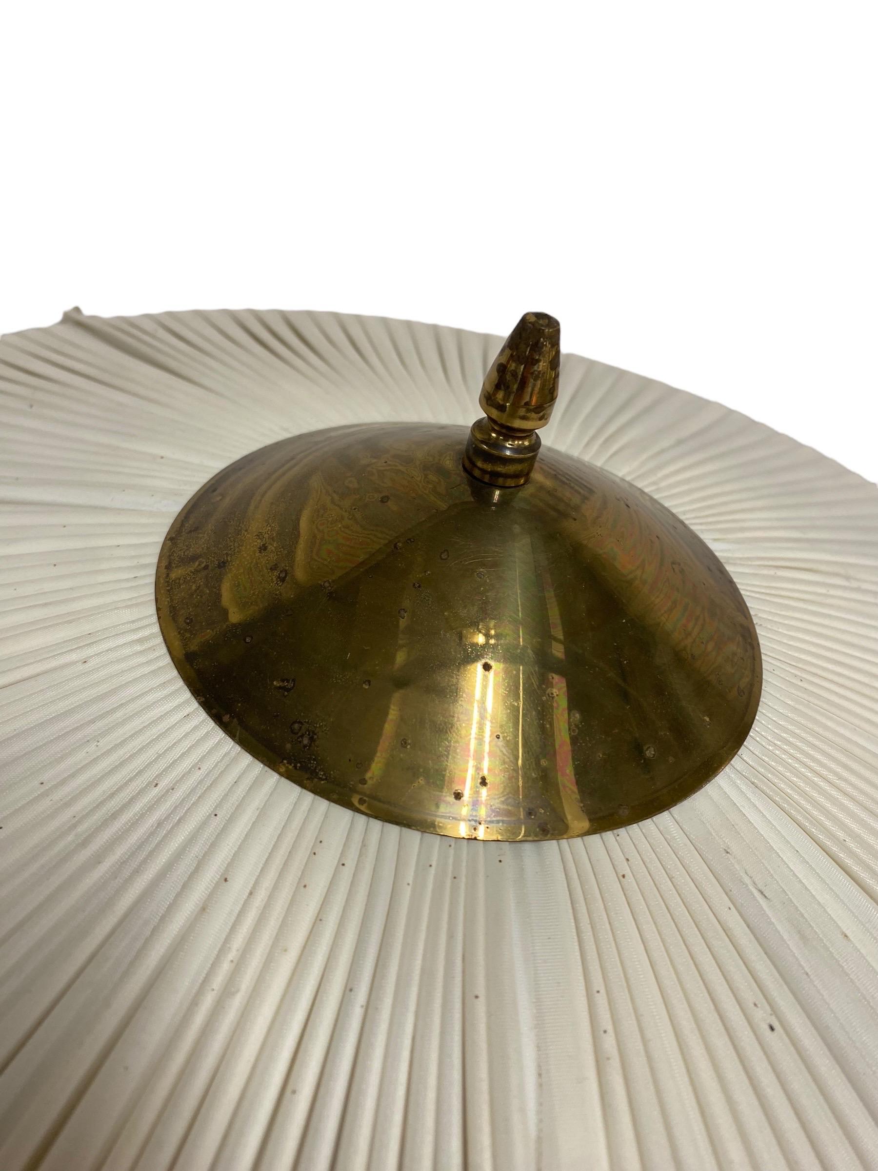 Large Finnish Design Flush Mount Brass & Synthetic Textile, model 75-002, 1950s 4