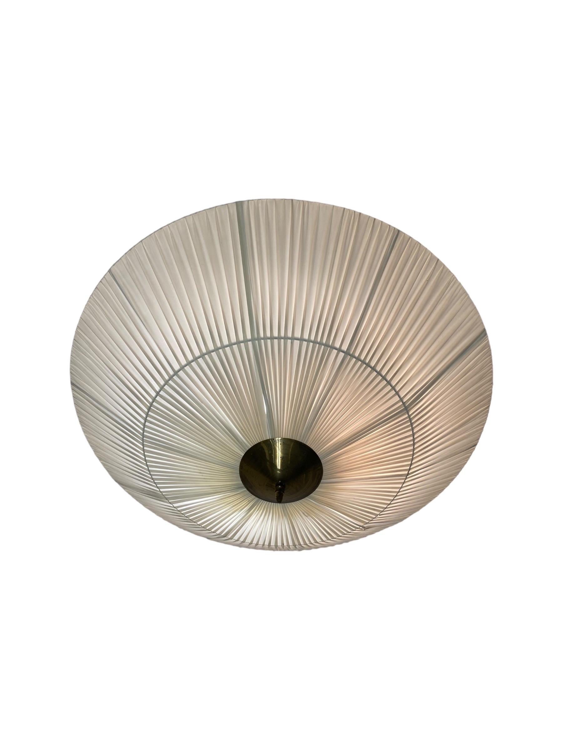 Mid-Century Modern Large Finnish Design Flush Mount Brass & Synthetic Textile, model 75-002, 1950s