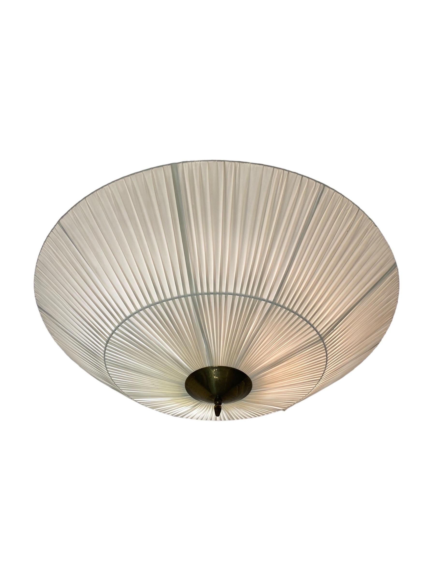 Large Finnish Design Flush Mount Brass & Synthetic Textile, model 75-002, 1950s In Fair Condition In Helsinki, FI